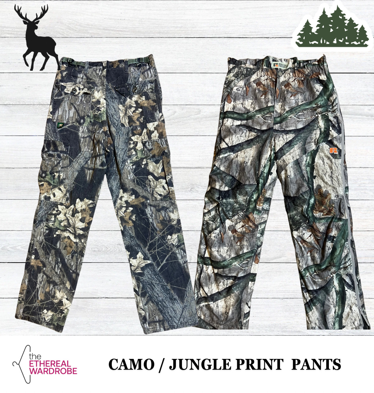 Calças de tecido camuflado / estampa de selva