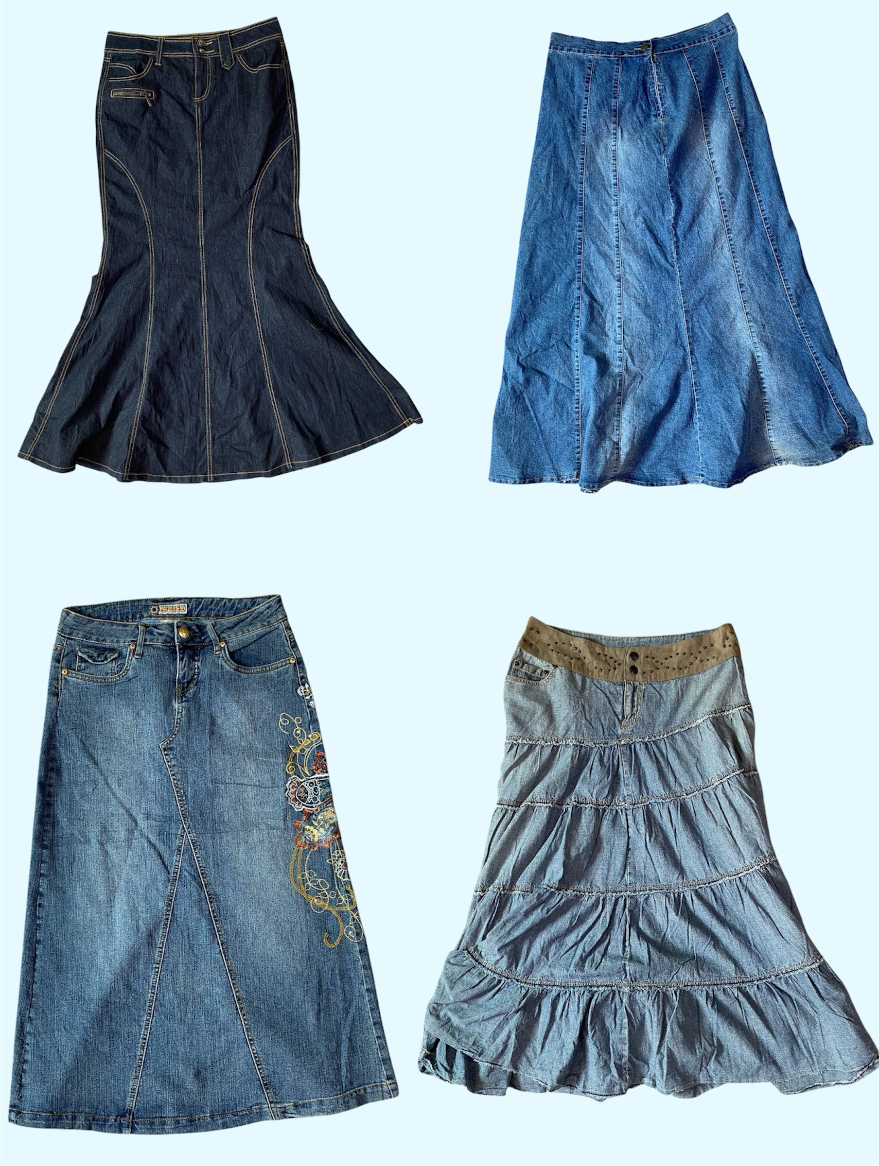 Revival Y2K: Faldas de mezclilla largas (TS:1216)
