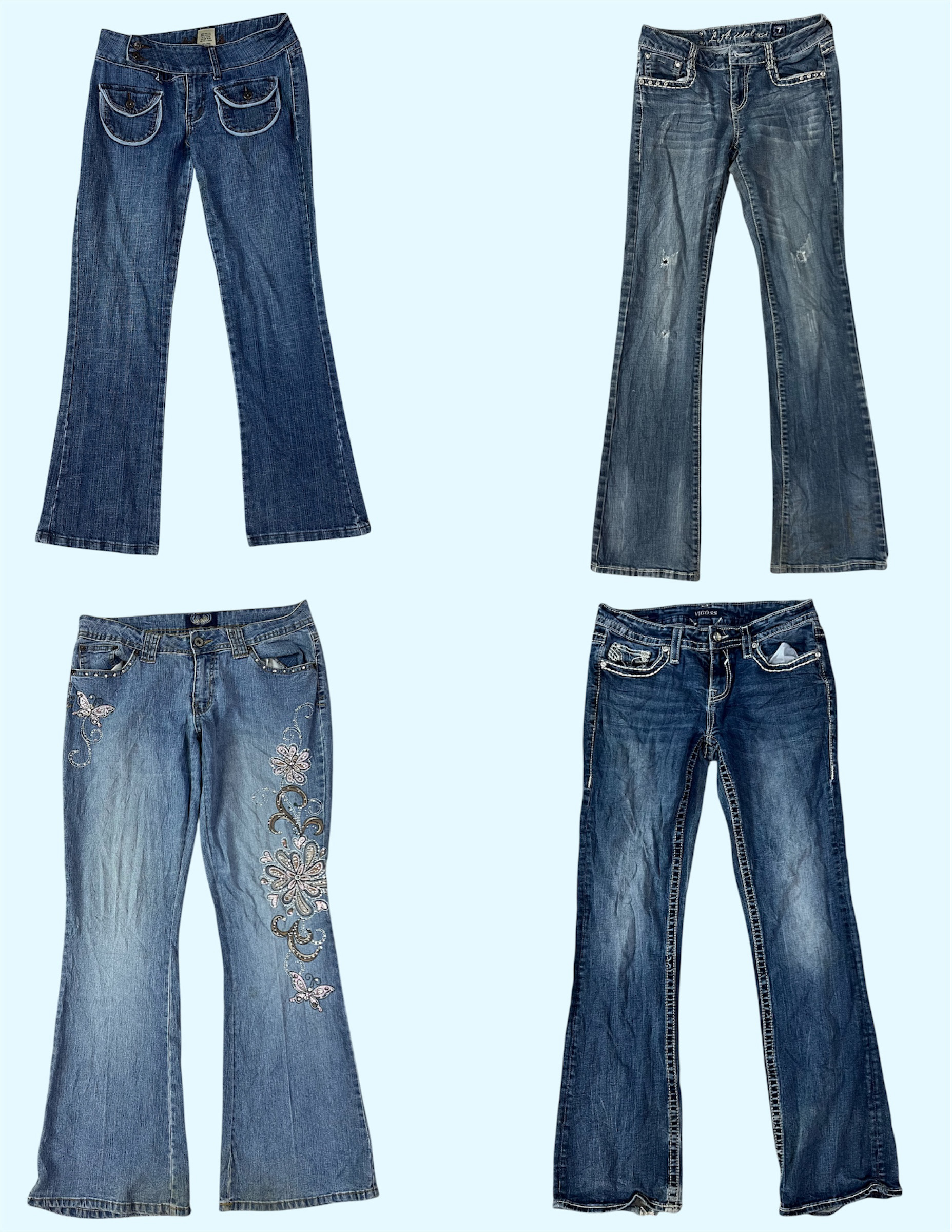 Edição de Jeans Y2K | Silhuetas Flare, Detalhes de Strass & Sensação de Denim Retrô (Ts-1236)