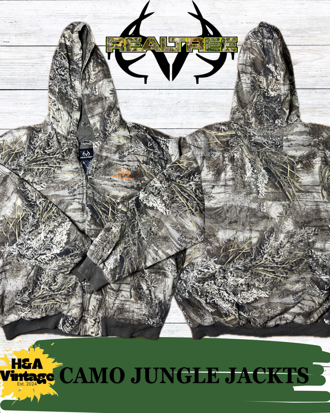 Jaquetas em estampa camuflada RealTree/ selva