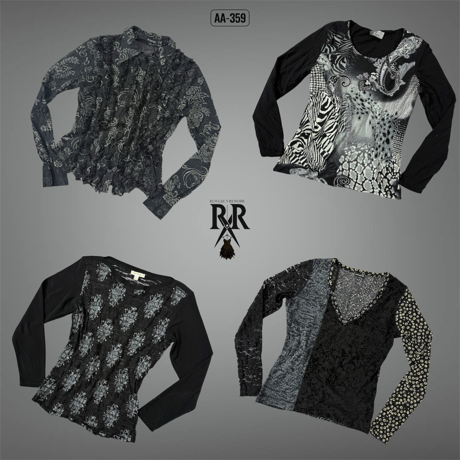 Y2K All Black Rave Full Sleeve Tops (AA-359)