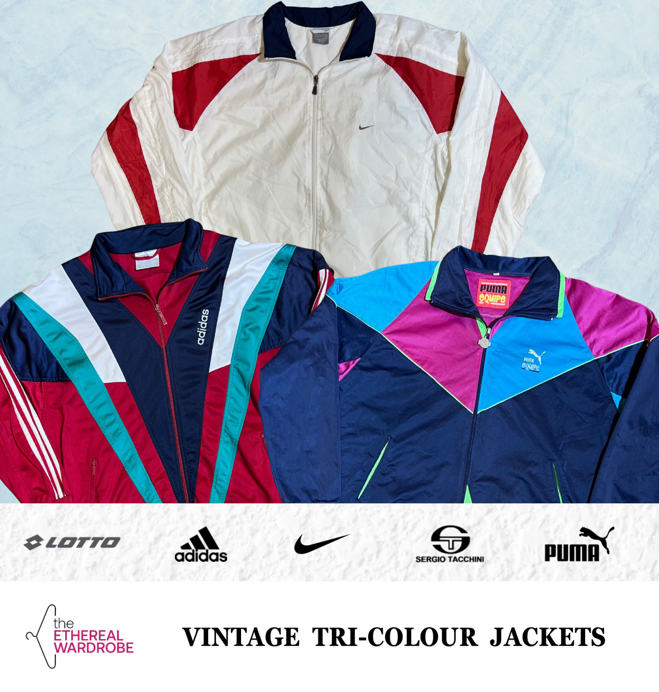 ヴィンテージトリコロールジャケット Nike, Adidas, Puma, Sergio tacchini & Lotto