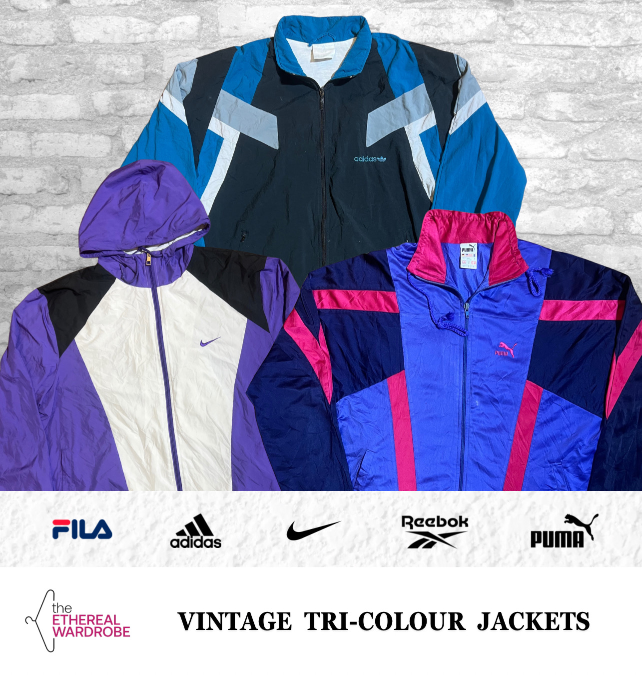 トリカラー ヴィンテージ ジャケット Nike, Adidas, Reebok, Puma & Fila
