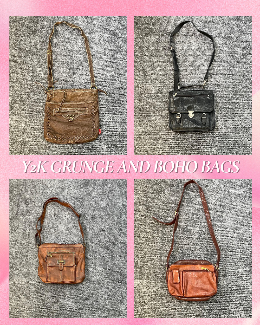 Paquete de Bolsos Boho Y2K - 7 Pzas - Cuero/Cuero Sintético Bandolera - Grado A/B