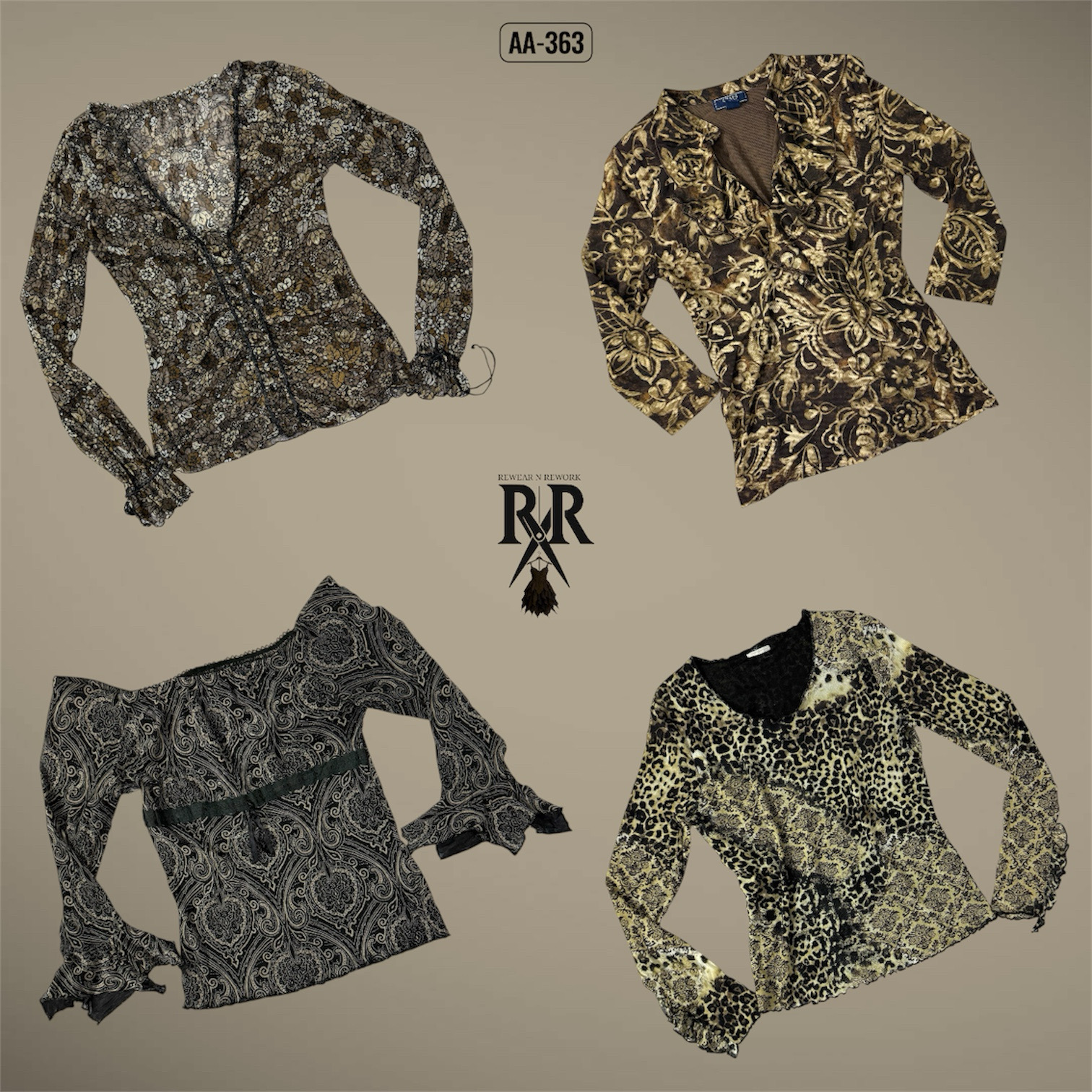 Y2K Earthy Grunge Vollärmelige Mesh-Mix-Oberteile (AA-363)