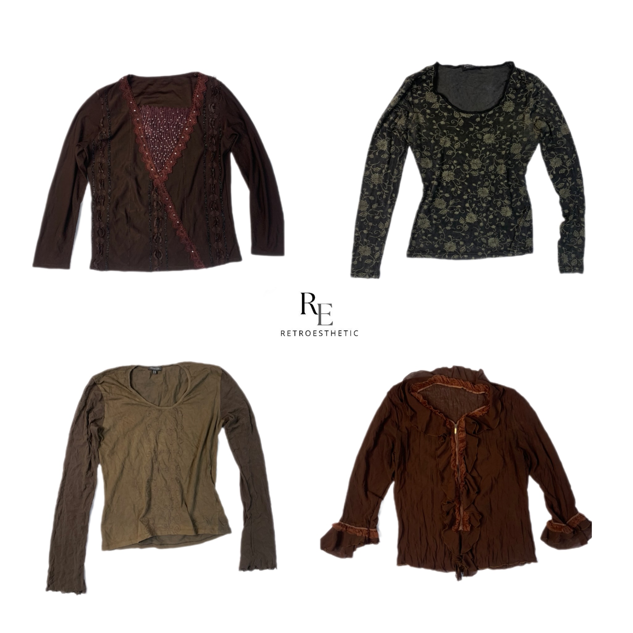 Y2K Dark Brown Full Sleeve Mix Tops (RE-2329)