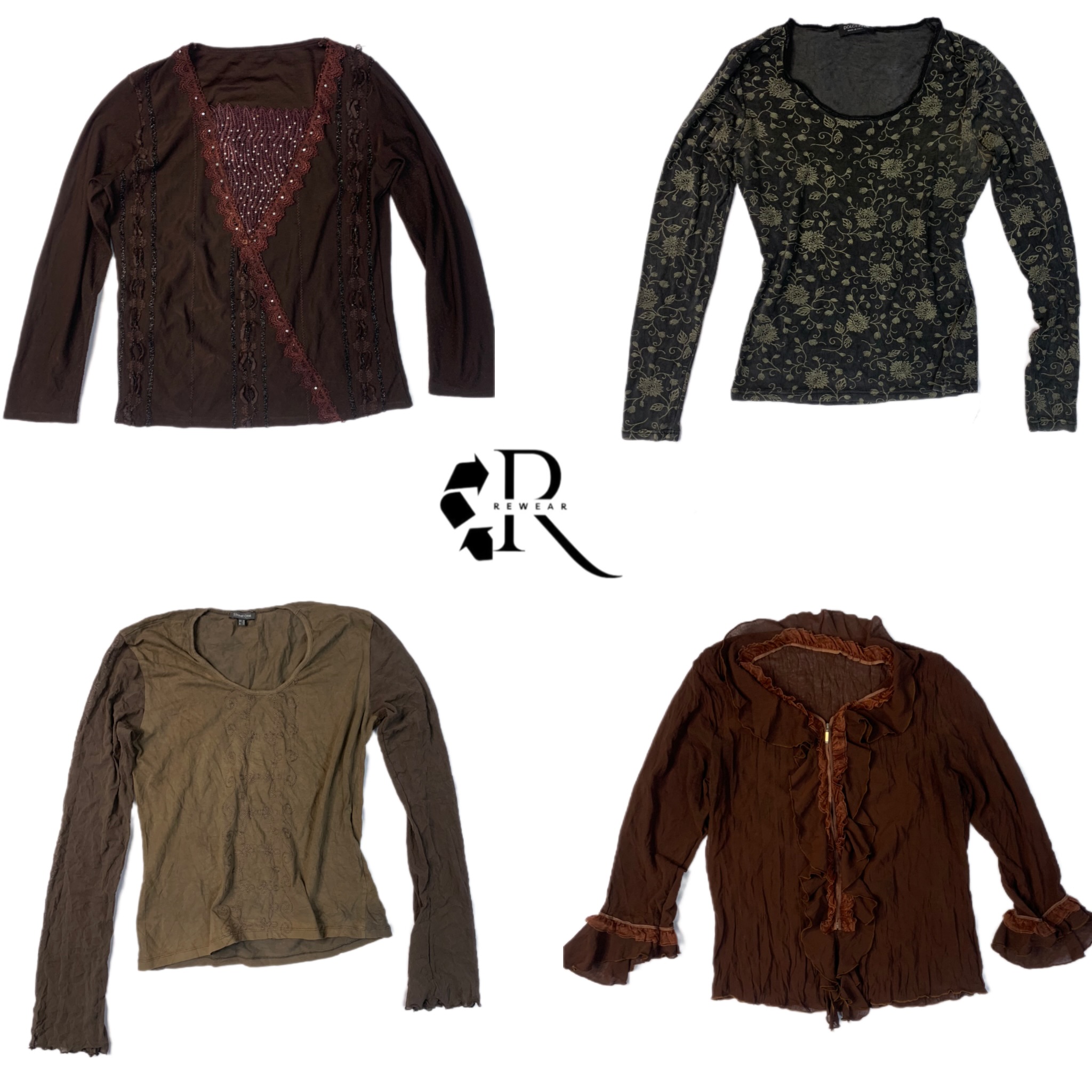 Y2K Dark Brown Full Sleeve Mix Tops (RE-2329)