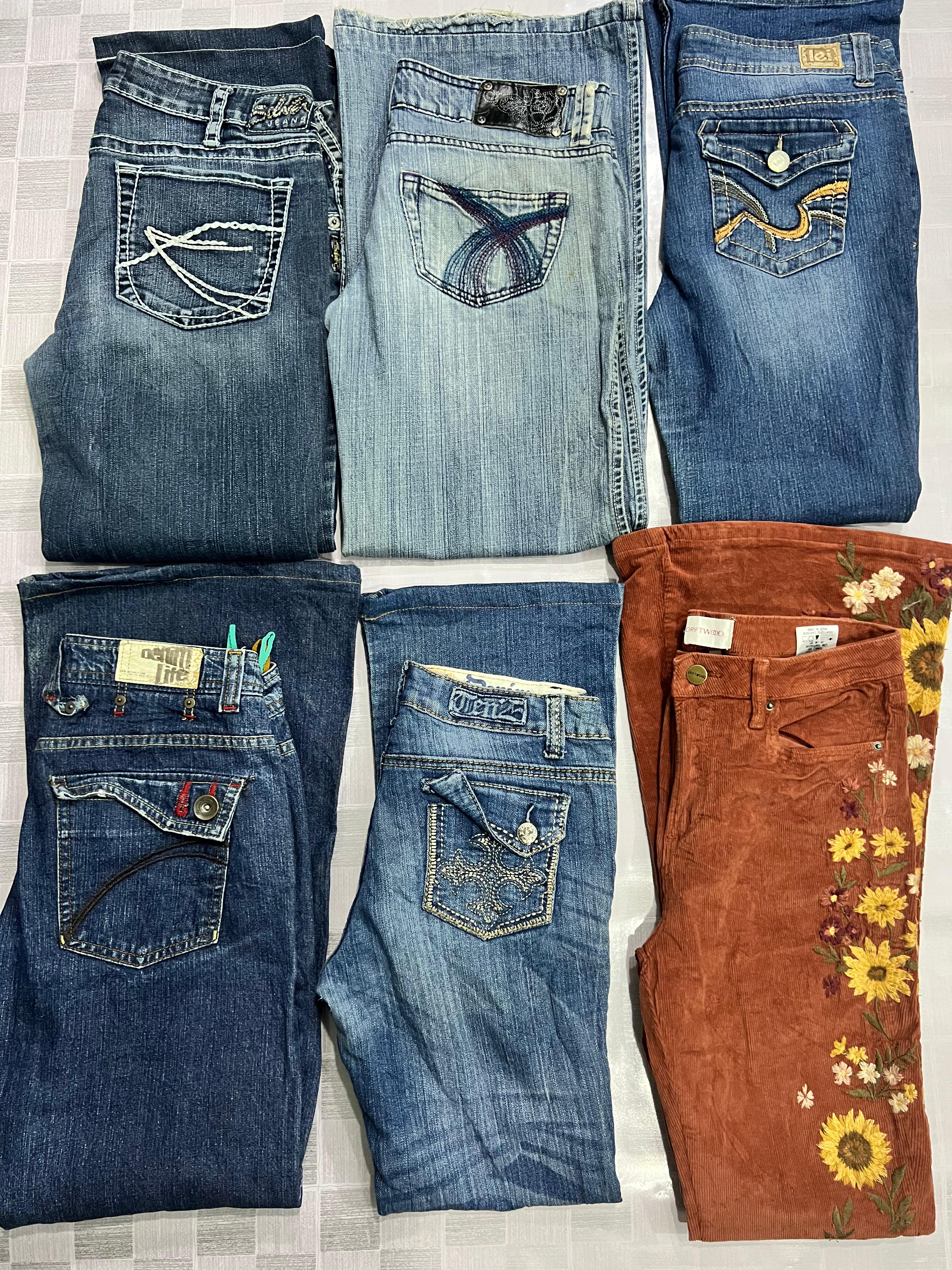 R169 Jean évasé brodé Y2k pour femmes