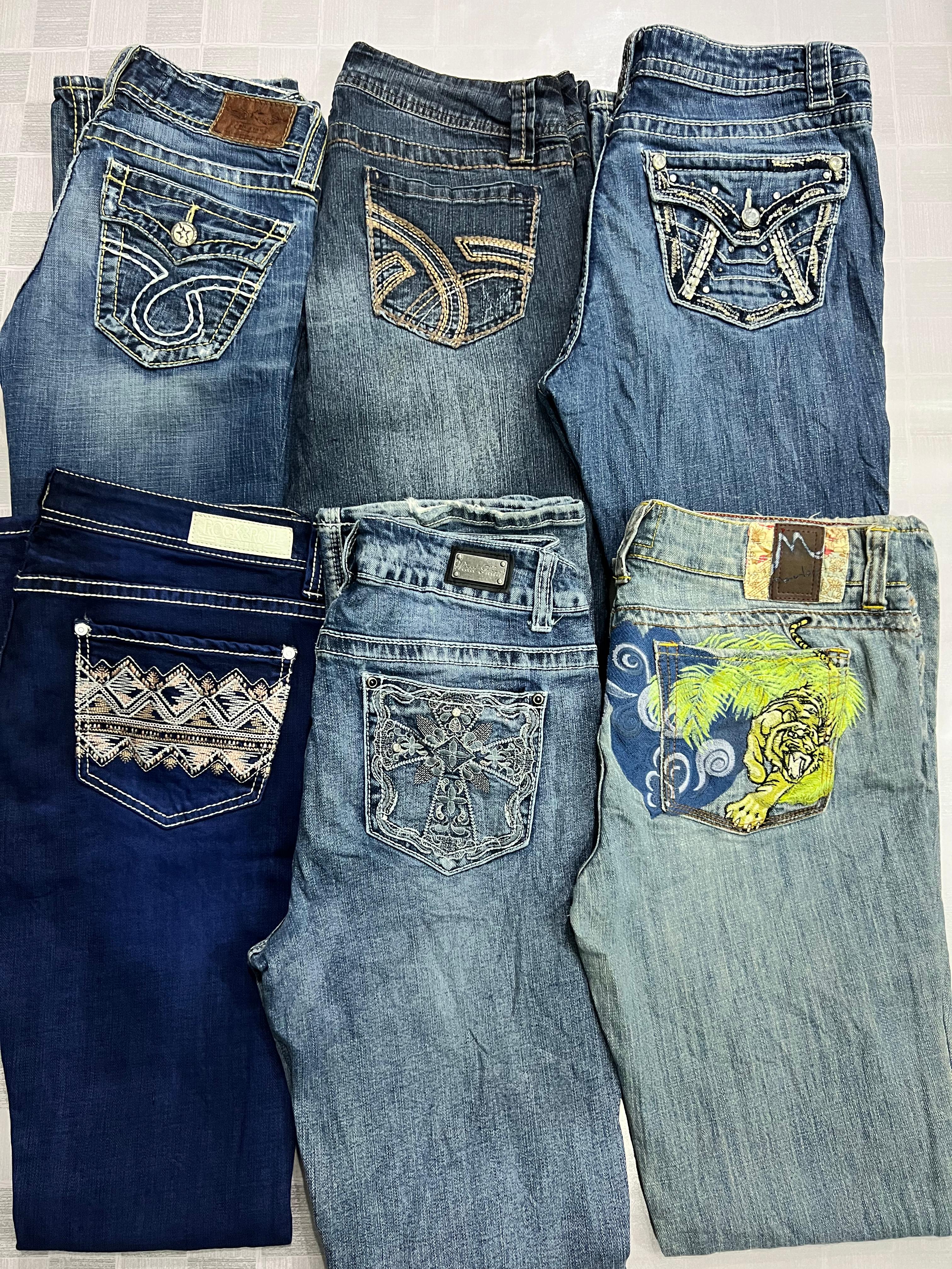 Pantalons évasés brodés Y2k R173 pour femmes