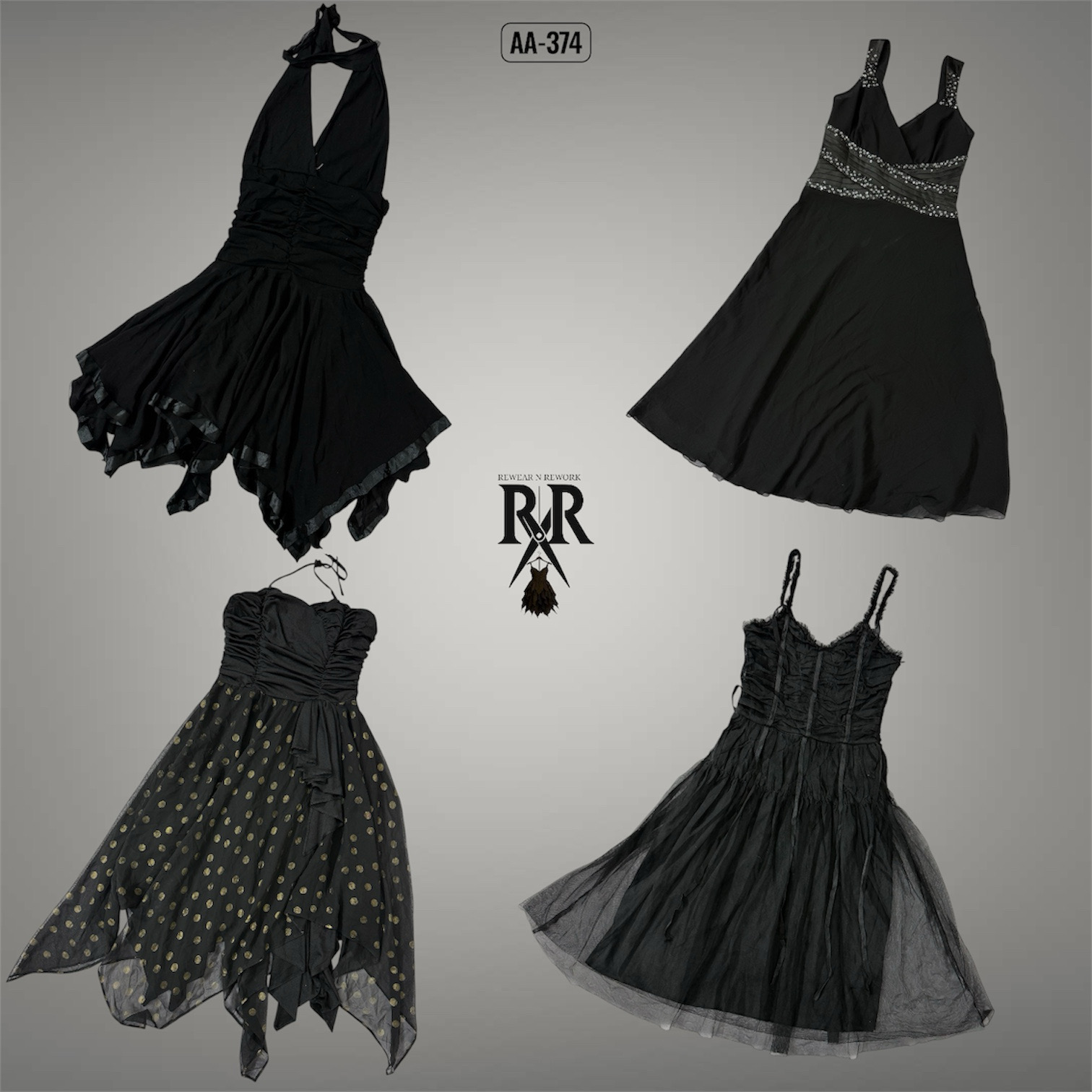 Robe d'été gothique noire Y2K (AA-374)