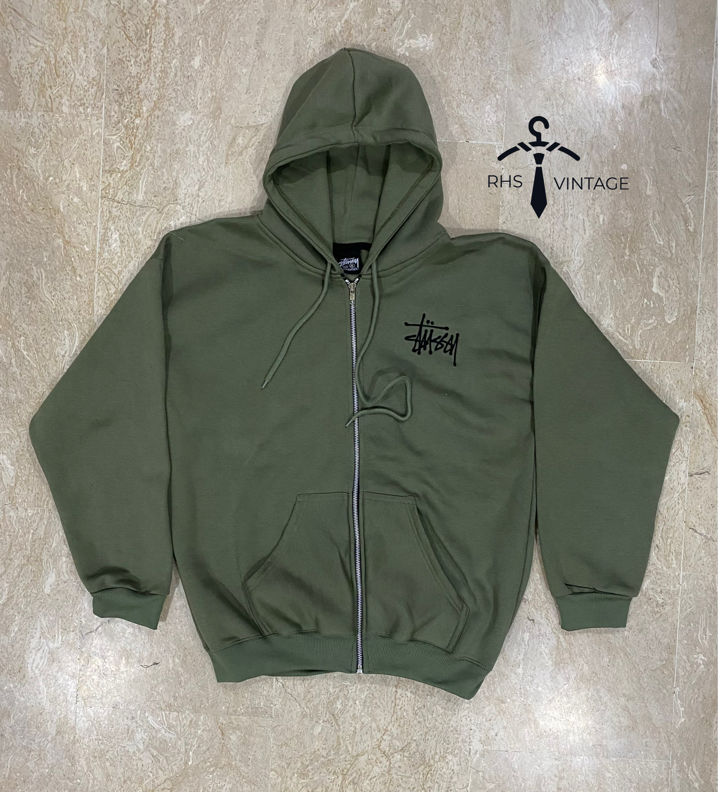 Stussy rework style front and back embroidery hoodie
