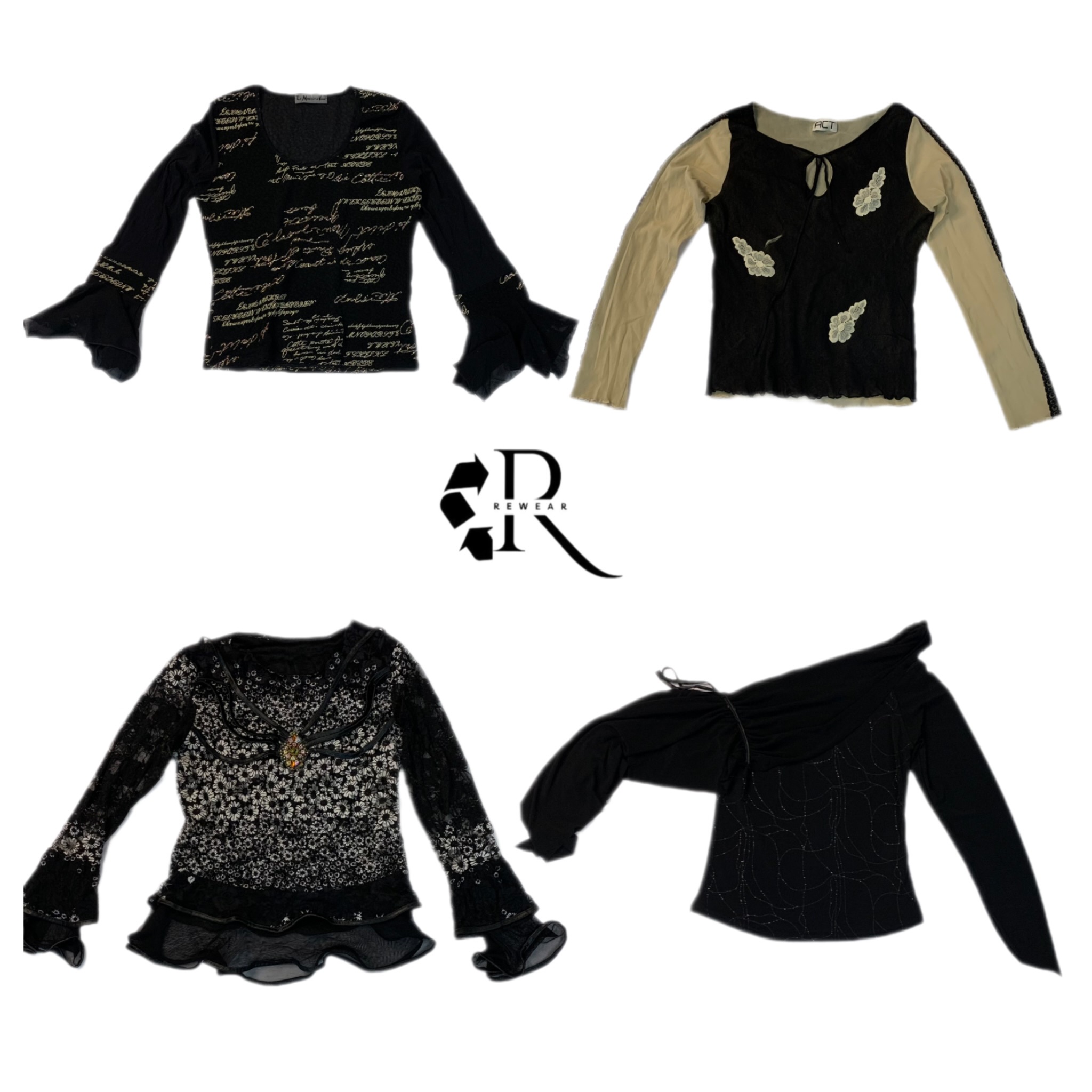 Y2K Black Ghothic Printed long sleeves tops (RE-1144)