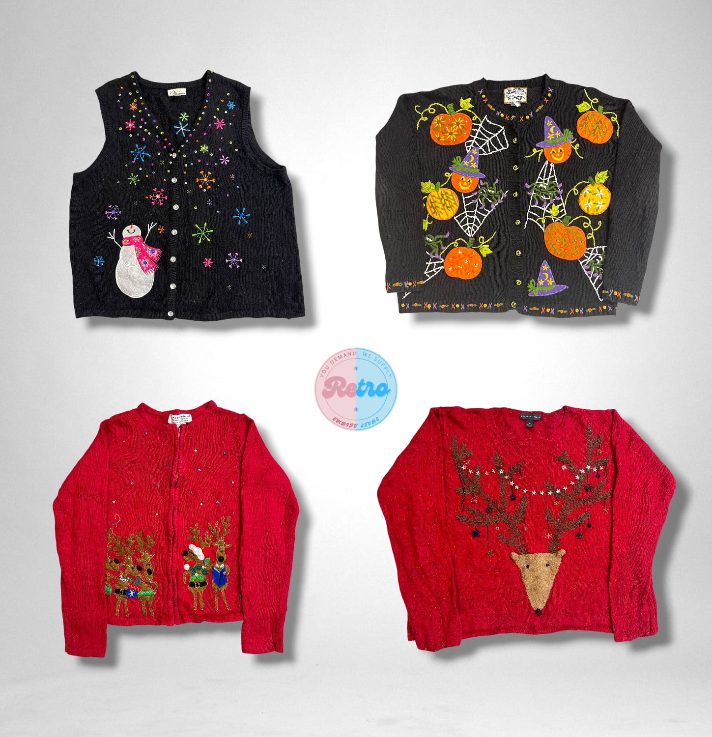 Suéteres de punto retro de Halloween y Navidad (E)