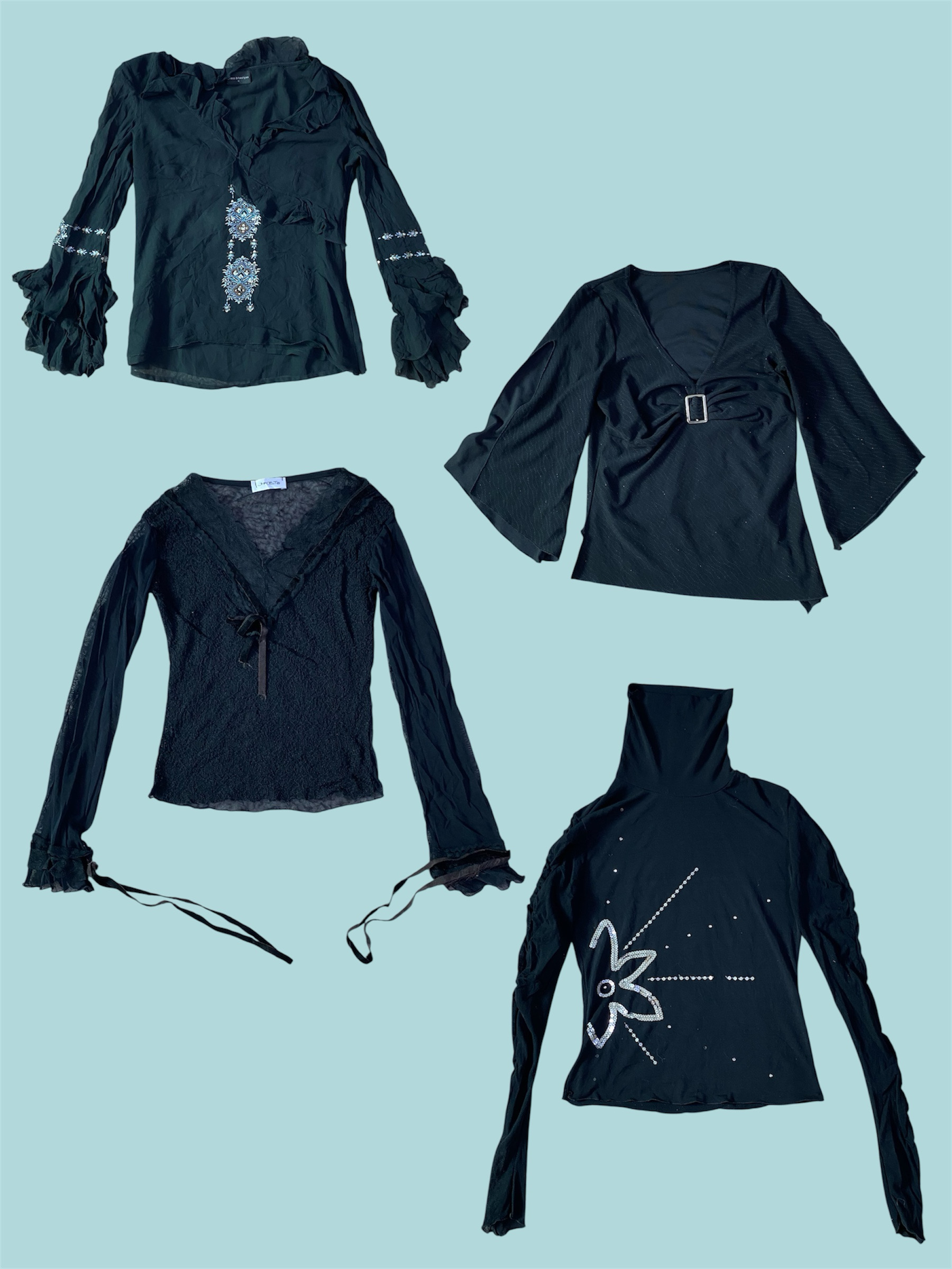 Y2K Black Mesh & Rhinestone Tops Bundle 🖤✨ (TS-1286)