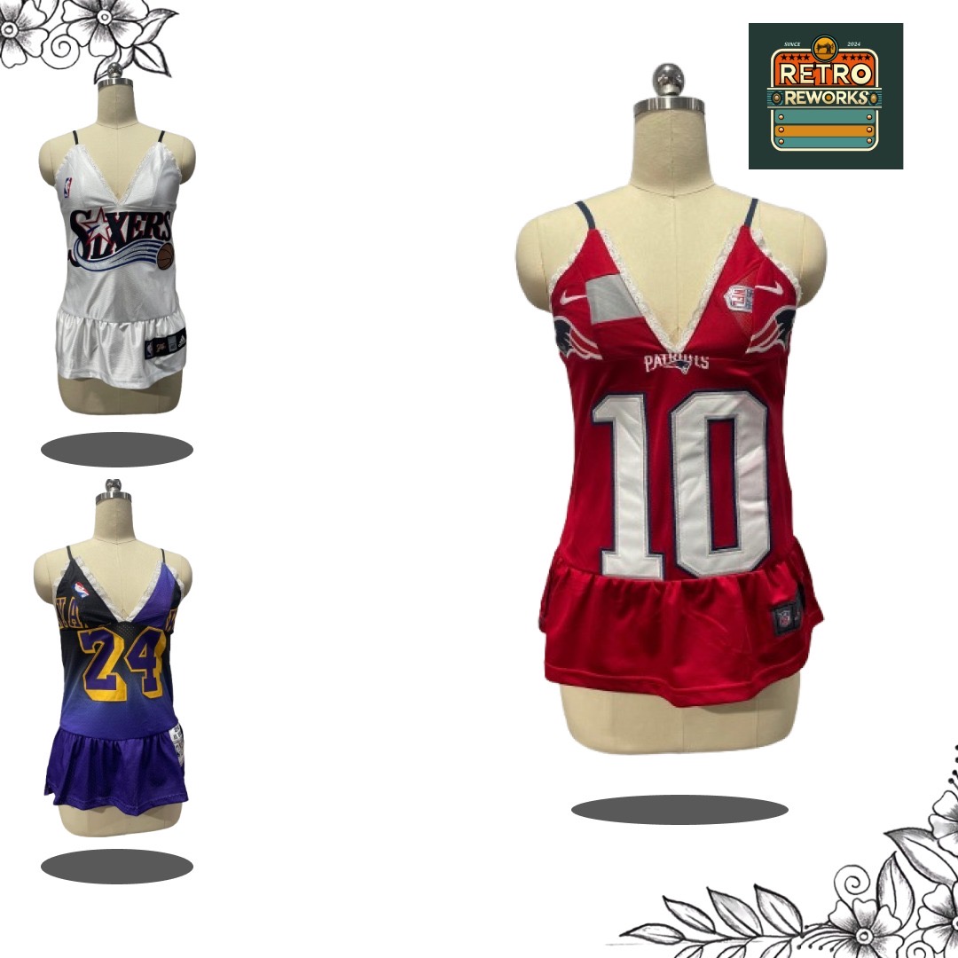 SS25 Upcycled Sports Jersey Cami Top with Lace Fri..