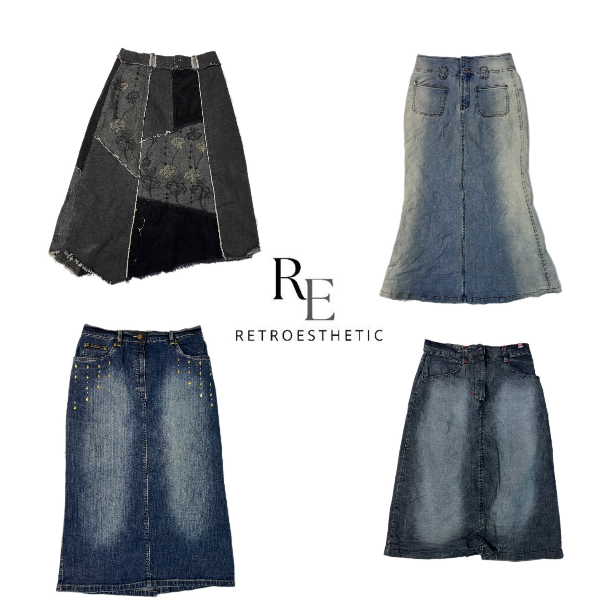 Y2K Einzigartige Denim Lange Röcke RE-2372