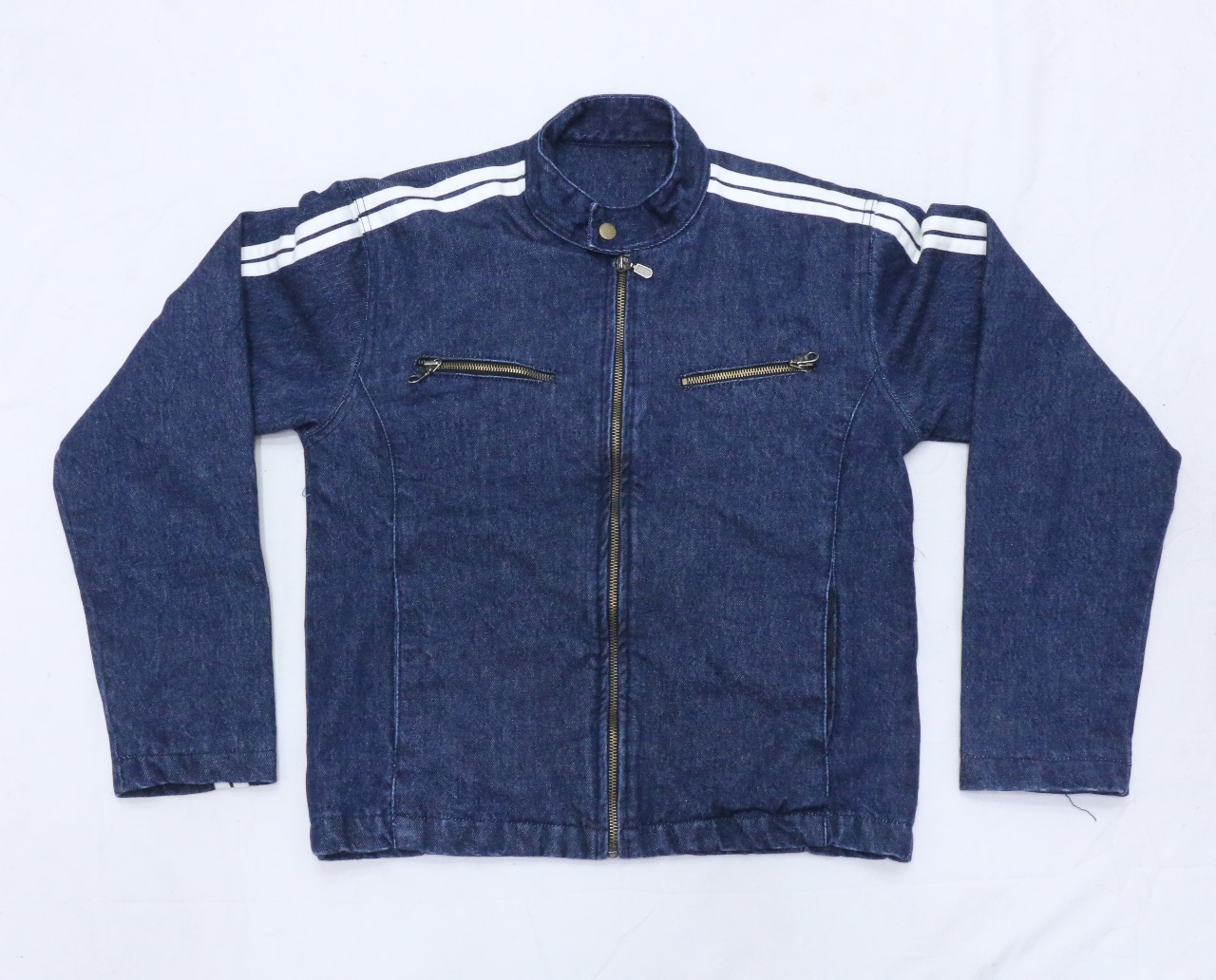 CR694 Upcycled Men’s Blue Denim Racer Jacket with ..