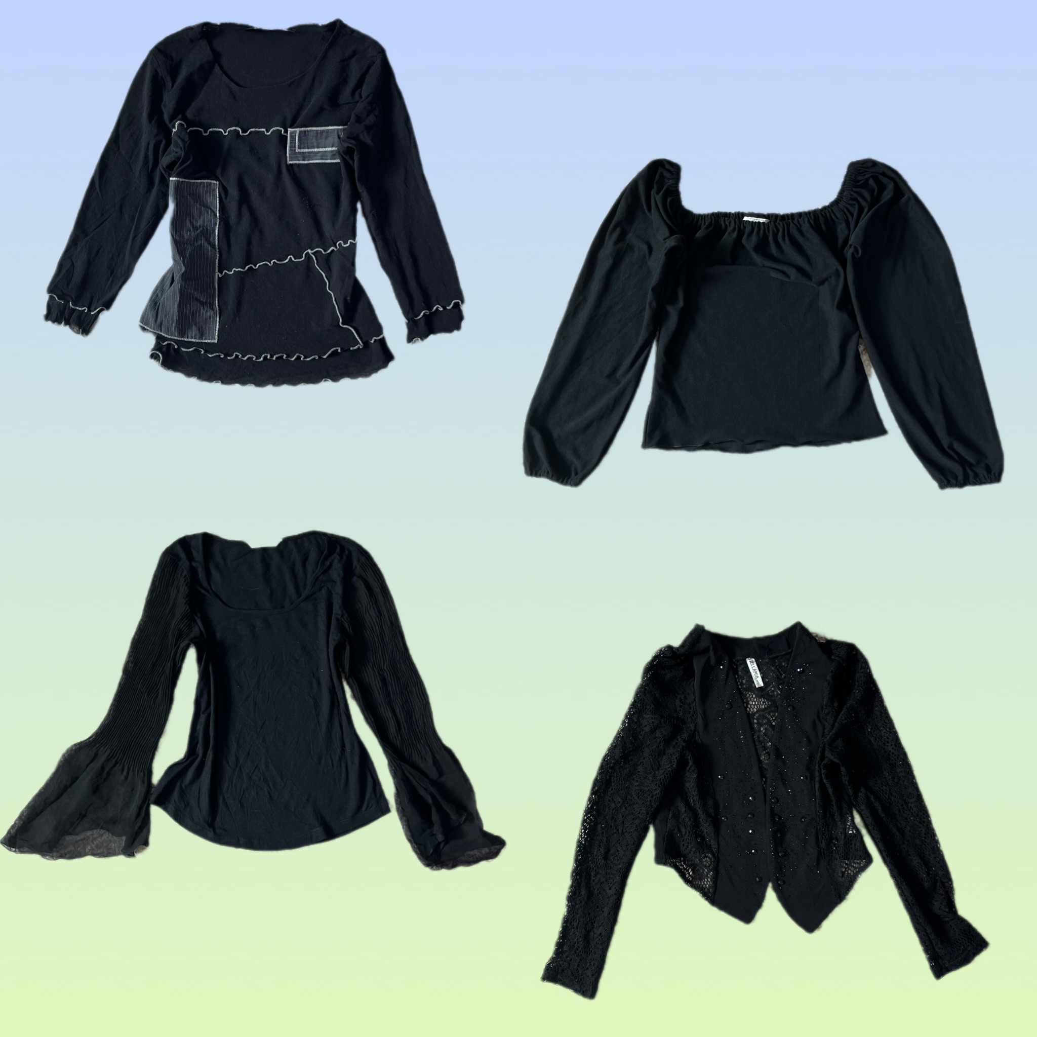 Y2K Black mesh Full Sleeve Tops (TS-1323)
