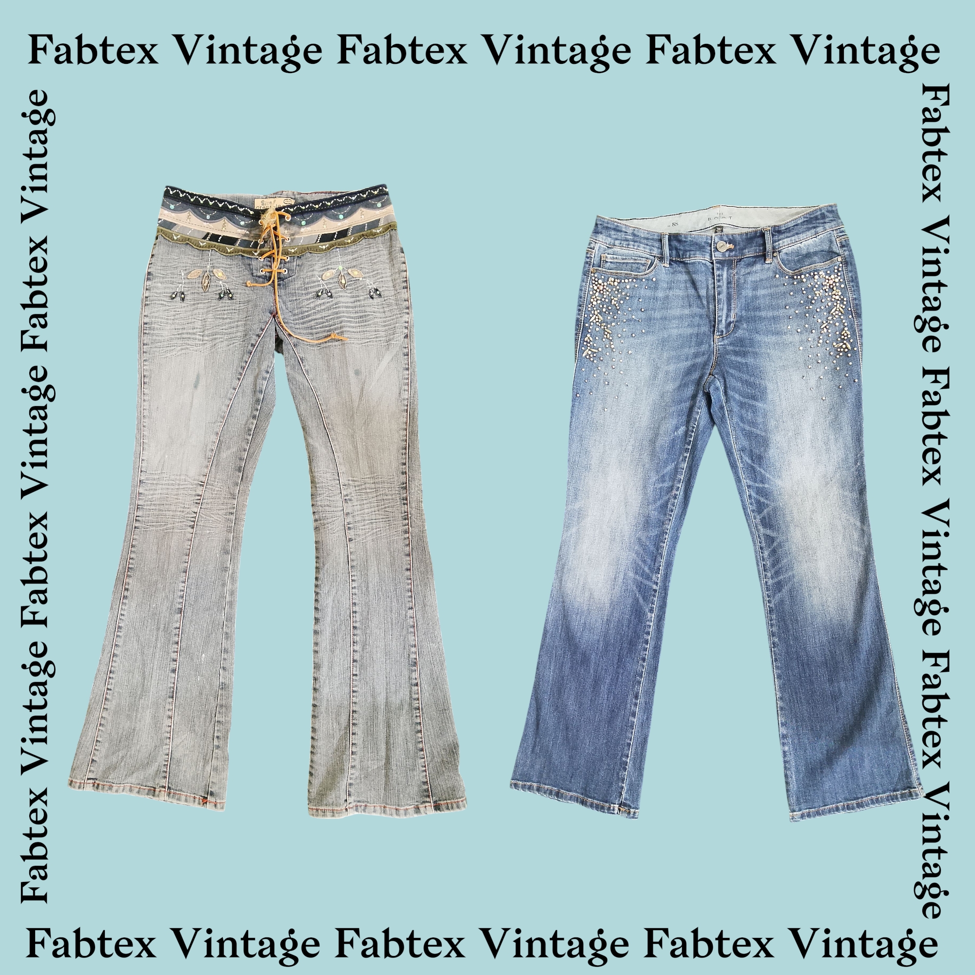 (FV-289) Jeans Flare de Denim Enfeitado Y2K