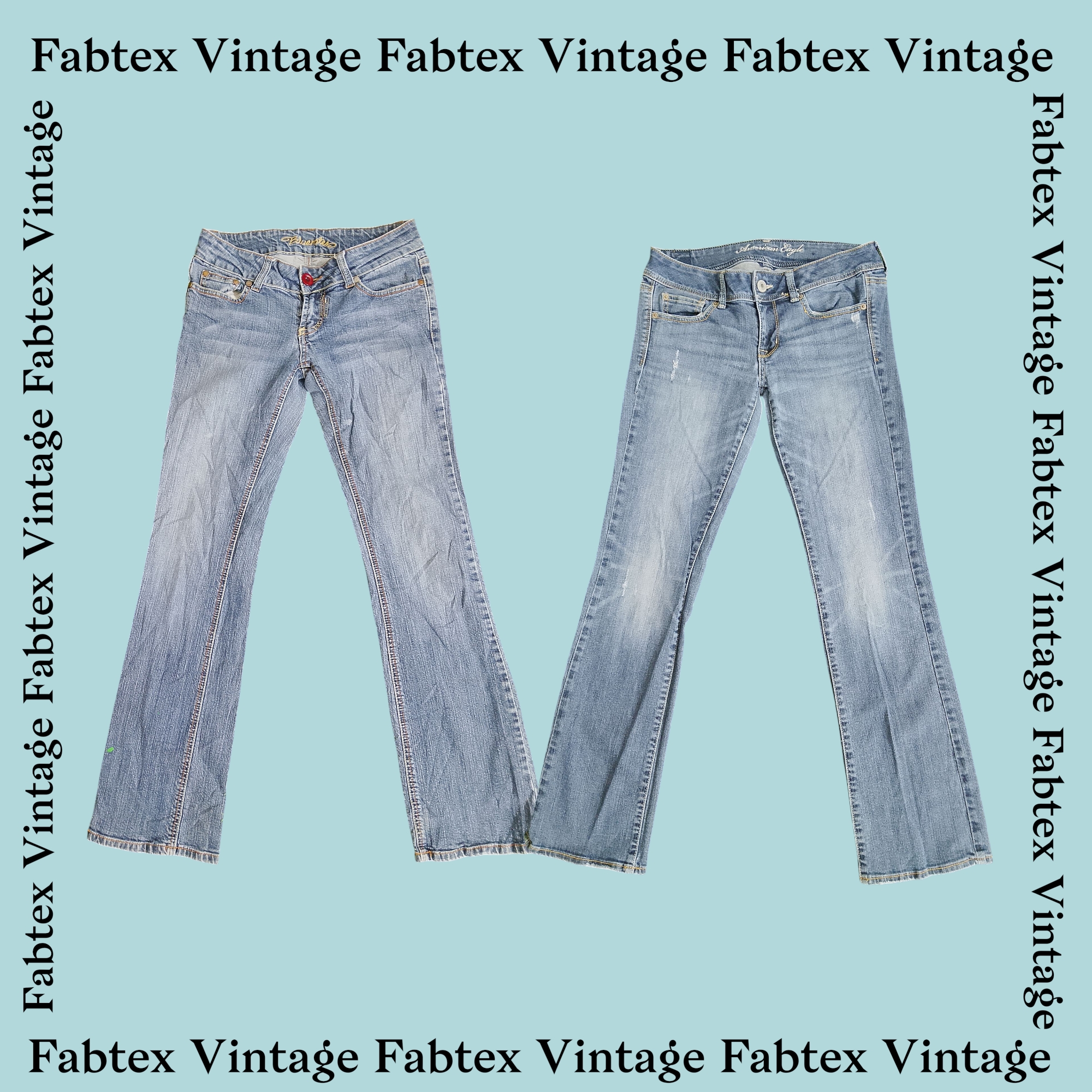 (FV-290) Y2K Denim Flared Jeans Hintertasche Verzierte Details