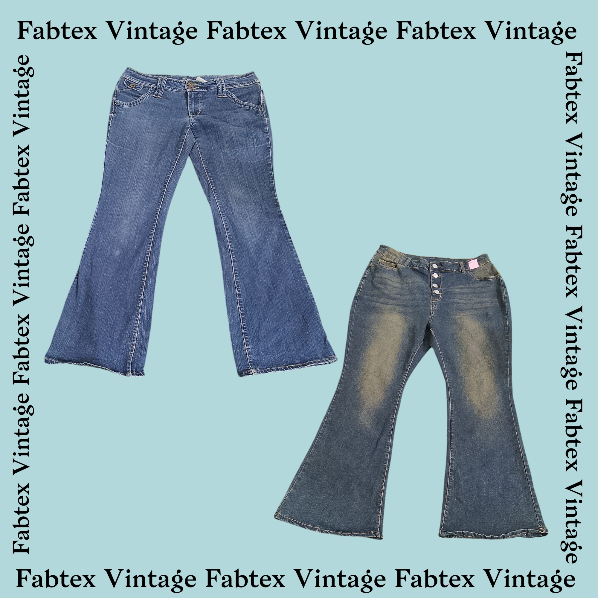 (FV-293) Y2K Denim Flared Jeans Rückentasche Verzierungen