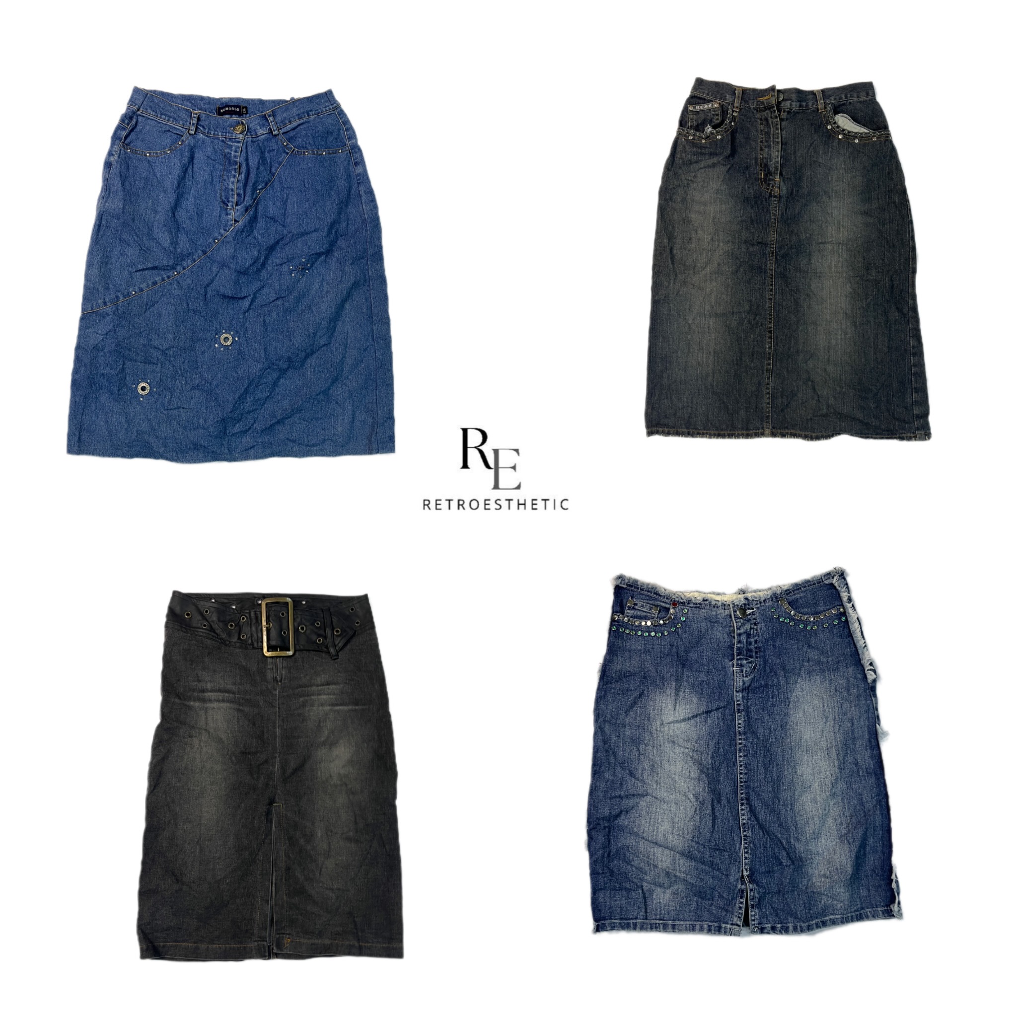 Jupes midi en denim Y2K Cyber Girl Era RE-2392