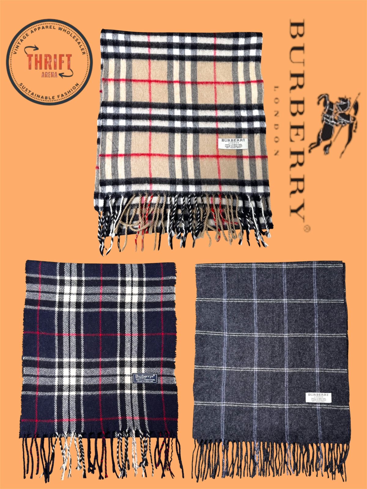 TR1703 Burberry Scarves 🧣 100% Autêntico Cashmere/Lã