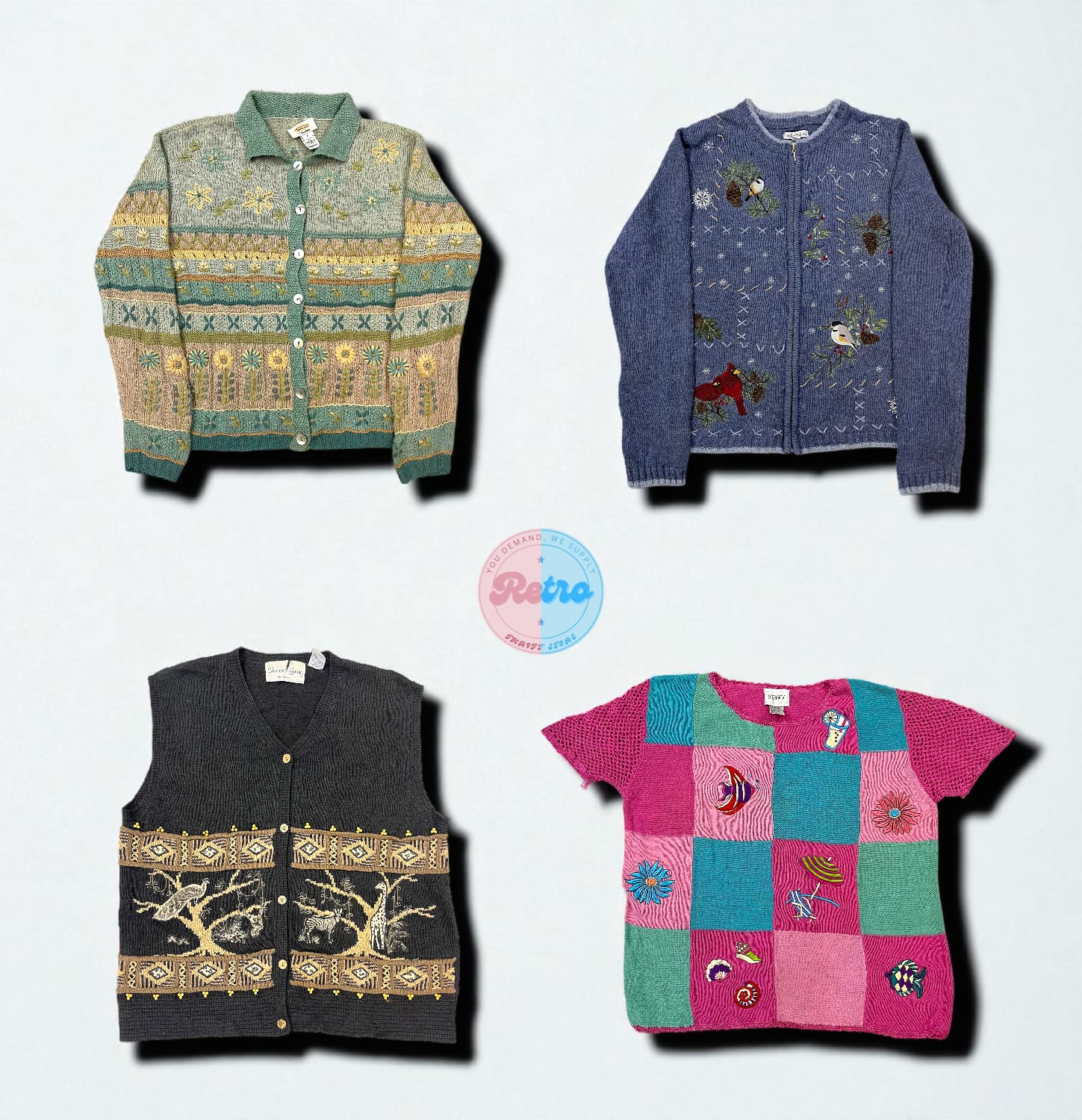 90s Novelty Sweaters, Vest & Y2K Cardigan (E)