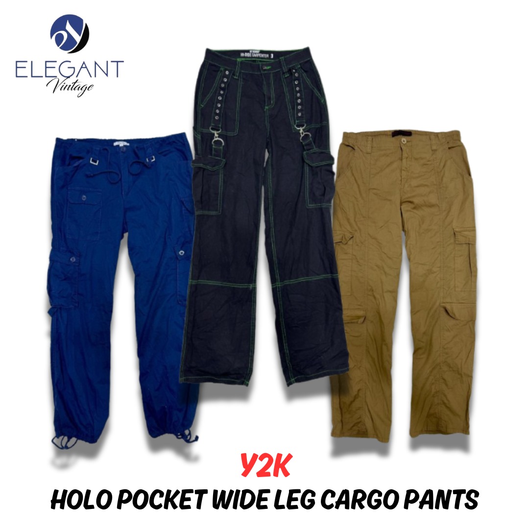 Y2K Holo Pocket Wide Leg Cargo Pants - EV0222