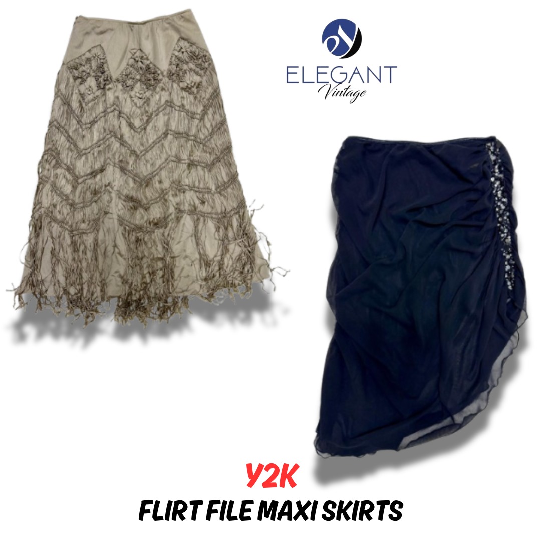Y2K Flirt File Maxi Skirts - EV0296