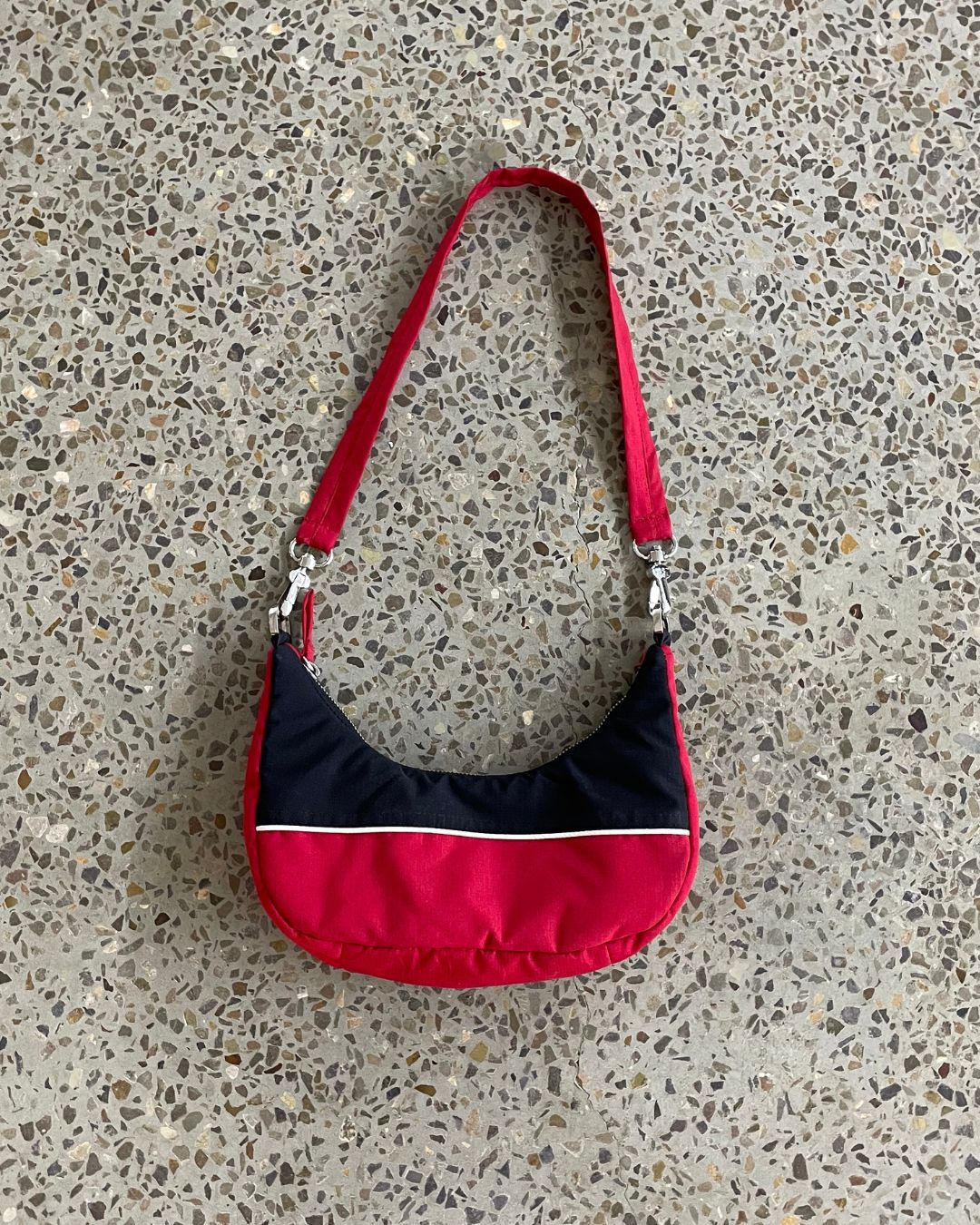 Upcycled Two-Tone Crescent Shoulder Bag