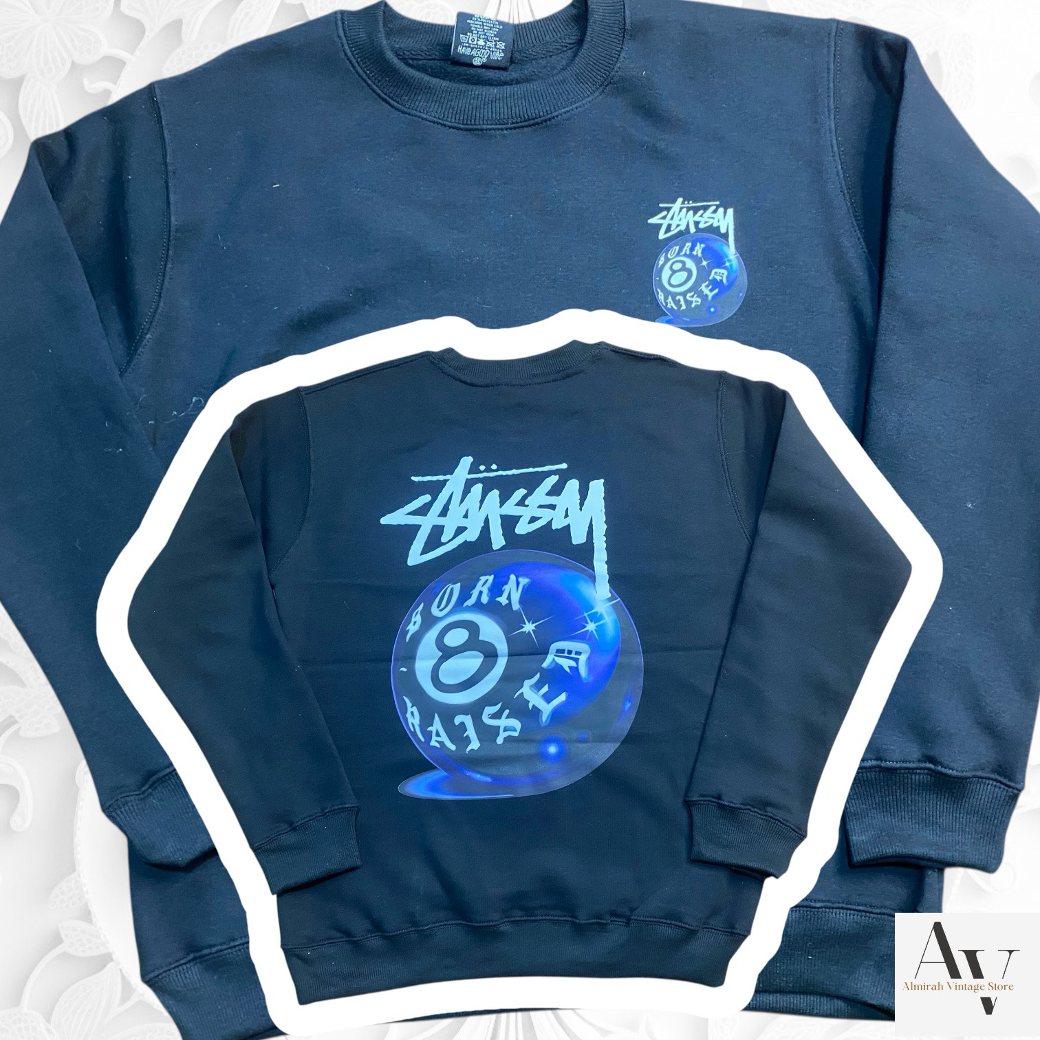 Stussy rework style 8ball born rised sweatshirts