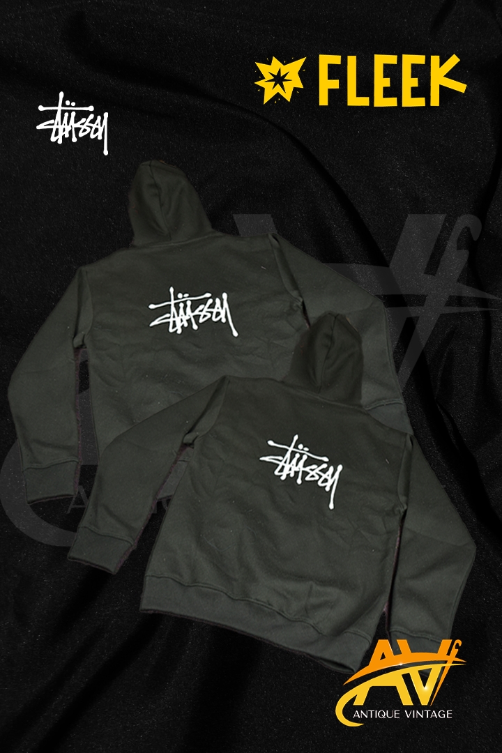 hoodies noirs brodés au style retravaillé stussy