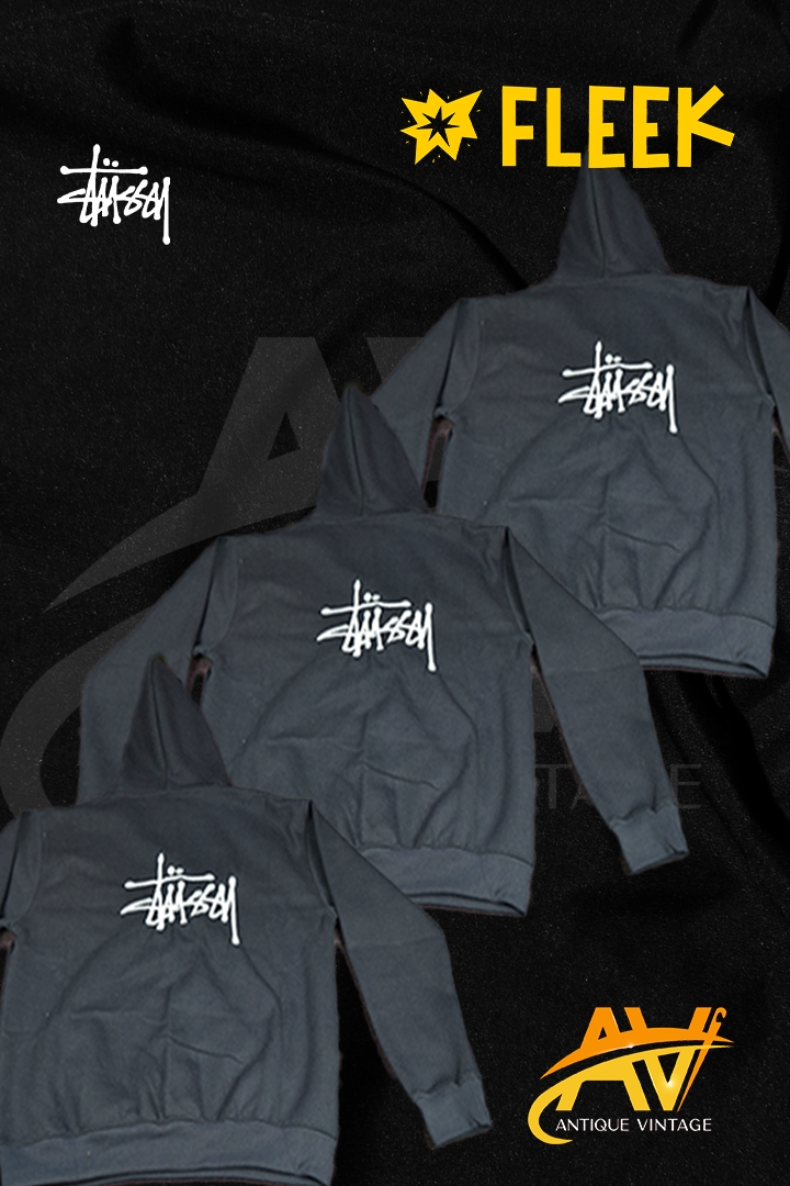 hoodies bleu marine brodés style relooké stussy