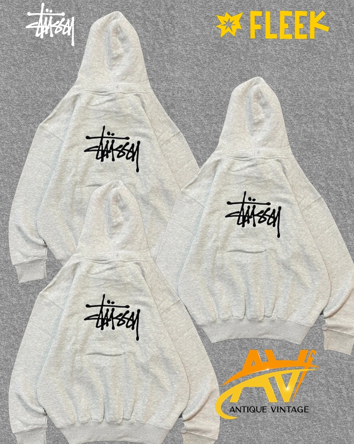 hoodies cinzas bordados estilo rework da stussy