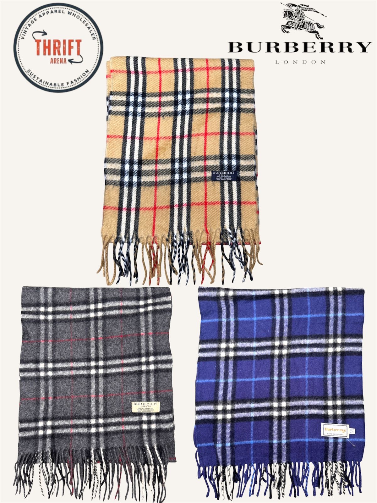 T2034 Burberry Écharpes 🧣 100% Authentique Cachemire/Laine