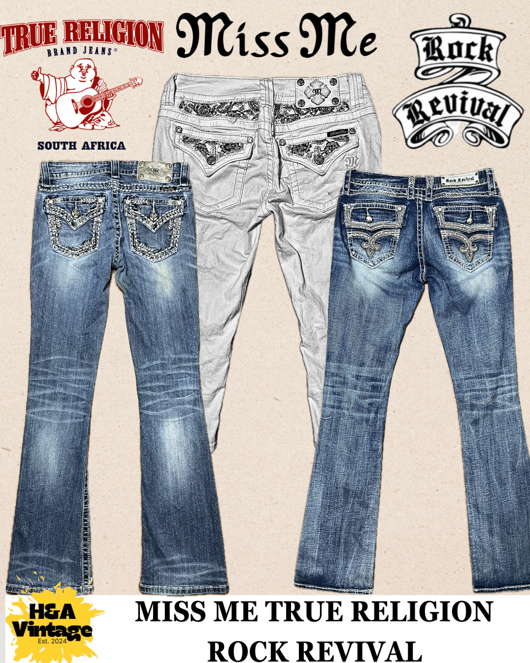 MISS ME, TRUE RELIGION E ROCK REVIVAL JEANS