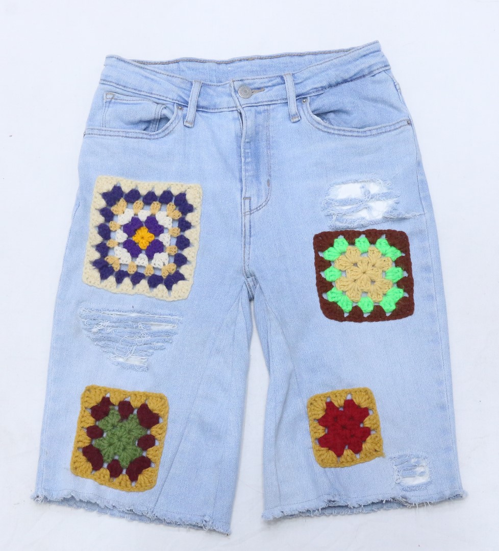 CR945 Upcycled Ponchu Patch Denim Shorts