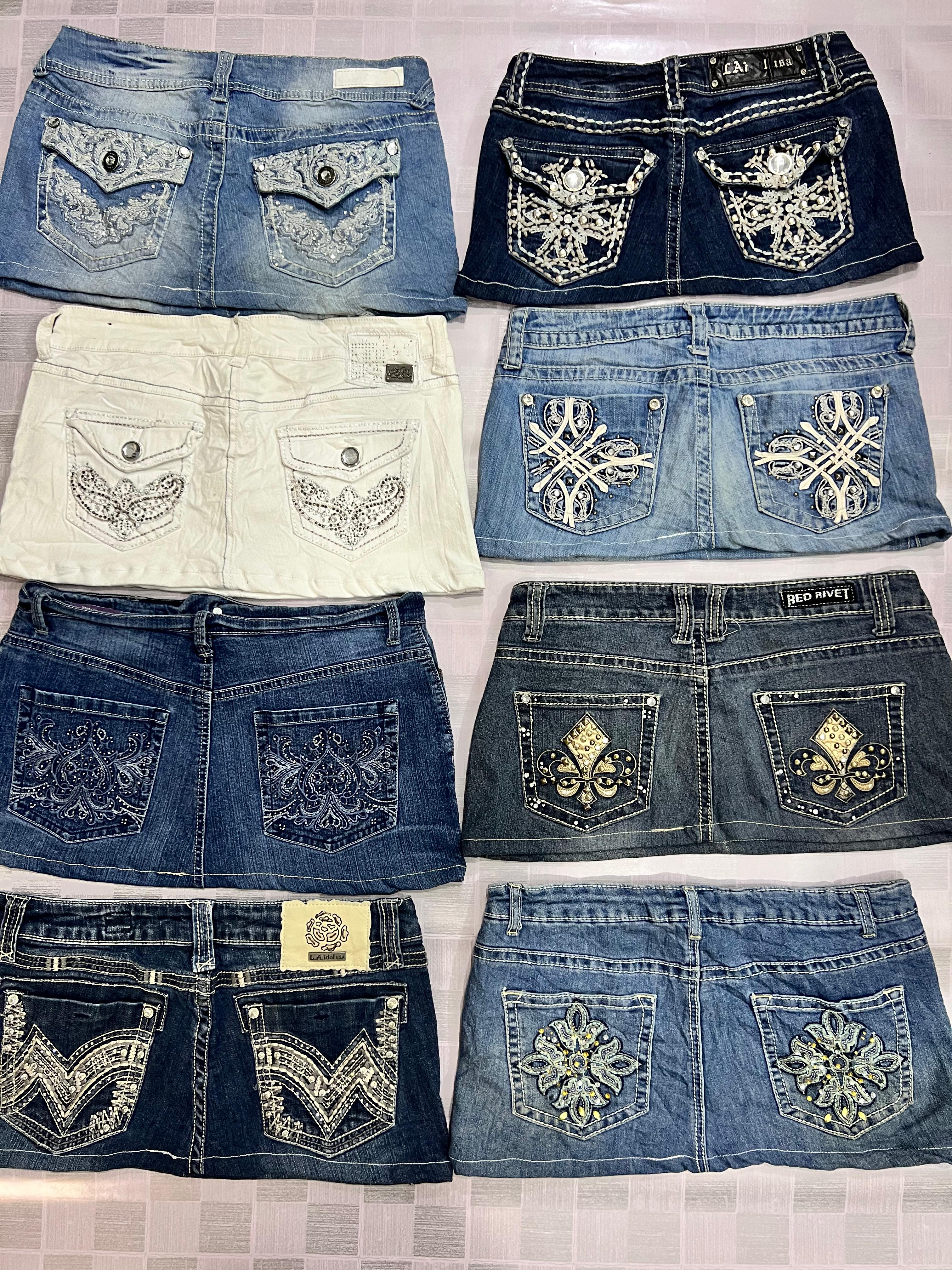 R178 Gonne Mini Decorate Y2k Riciclate per Donne