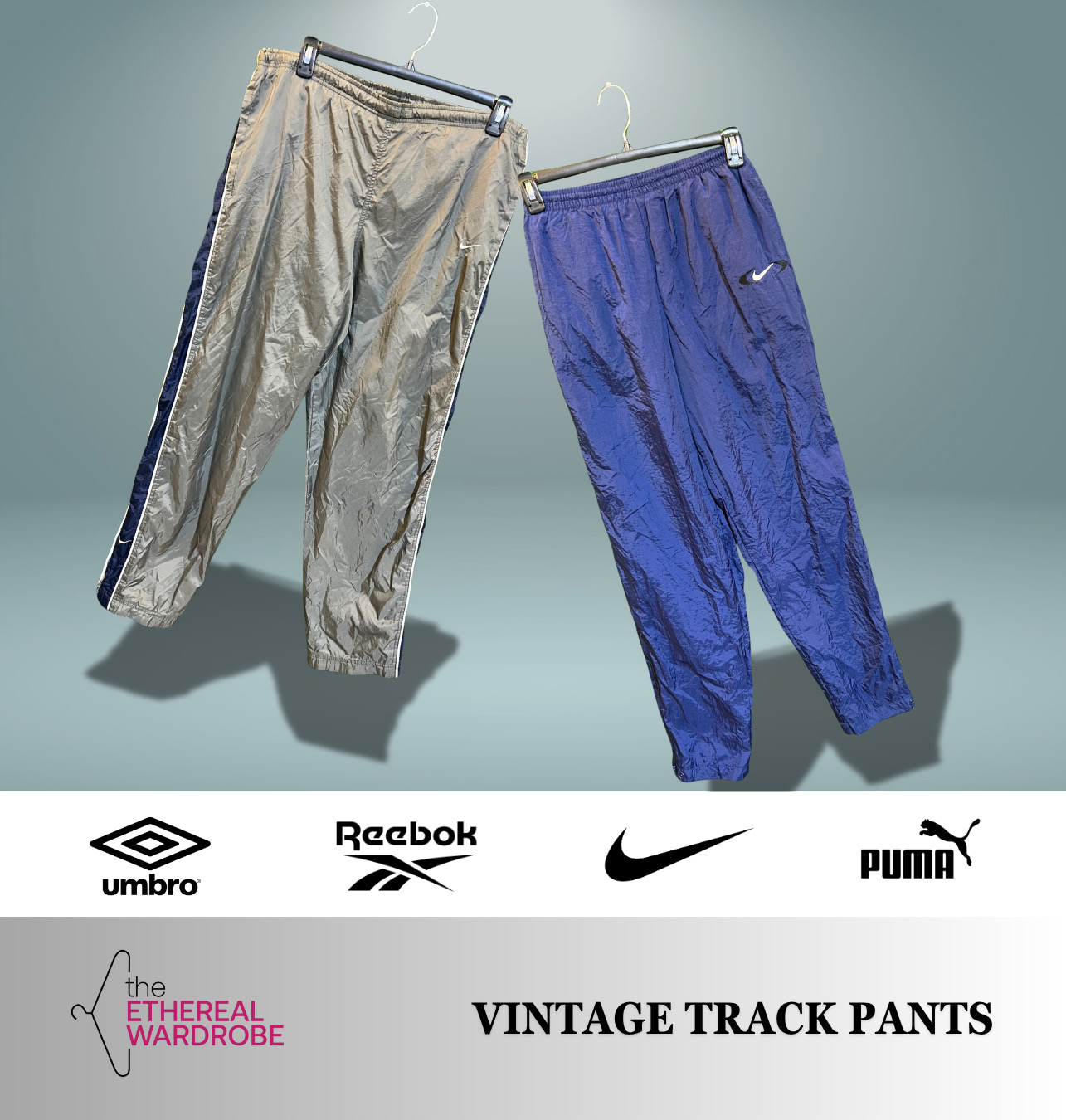 「ナイキ、アンブロ、プーマ、リーボックなどのブランドを含むビンテージトラックパンツ」
