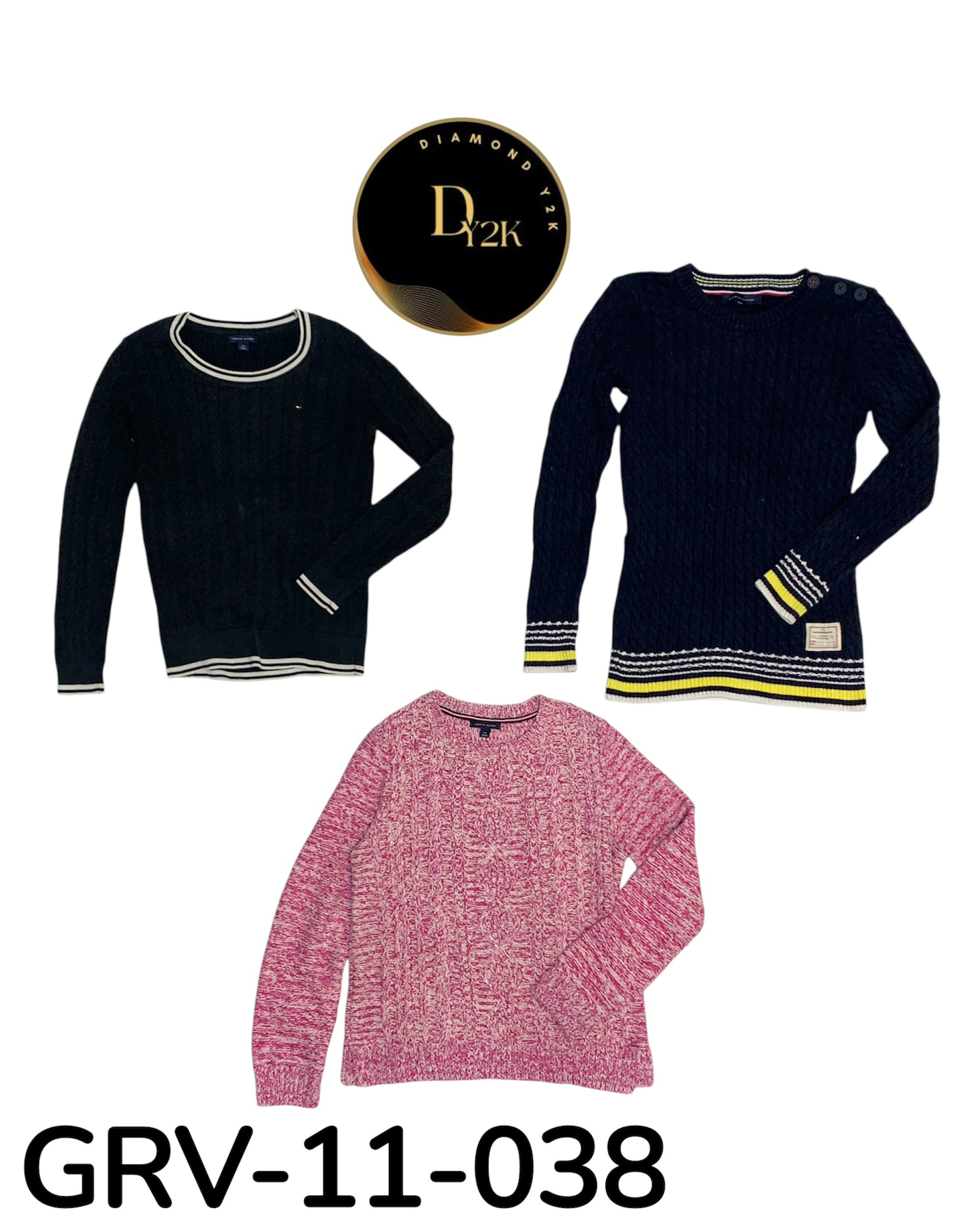 Y2Kヴィンテージトミーニットセーター – 本物の2000年代ラウンド/ Vネックニット (GRV11-038)