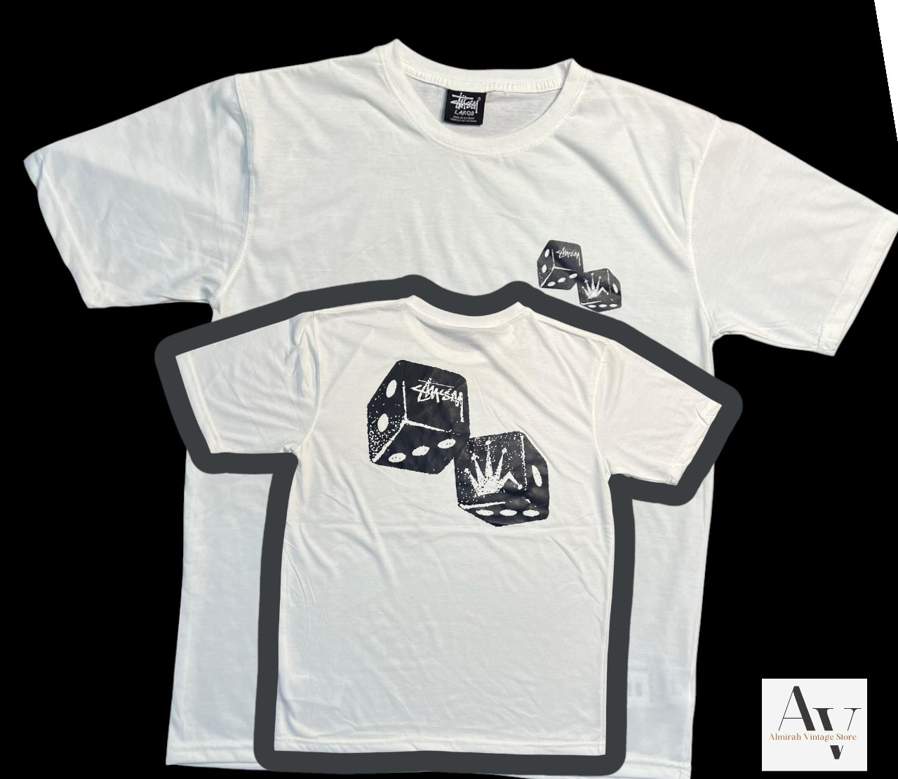 Stussy umgearbeitet Stil schwarze Würfel weiße T-Shirt