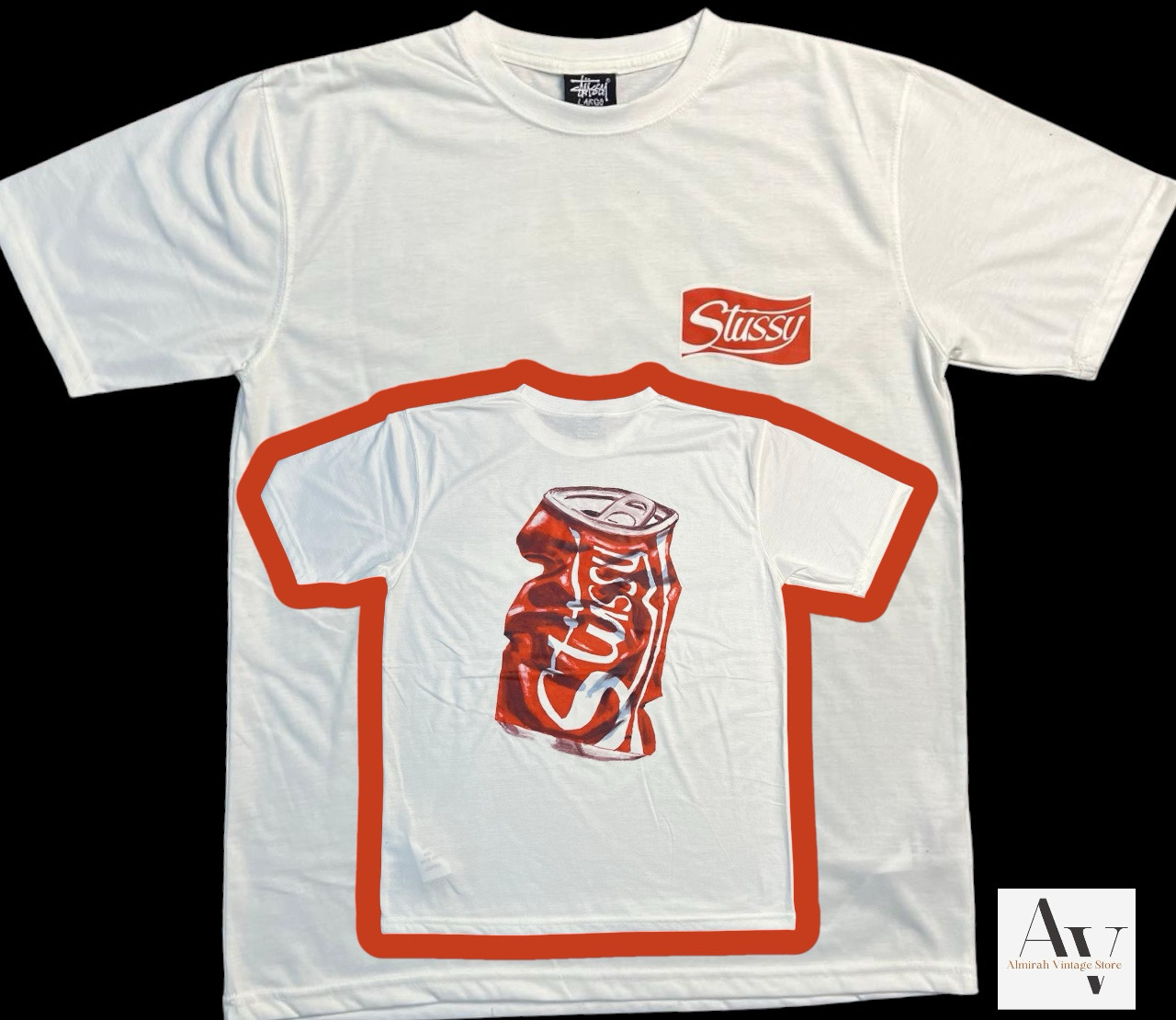 T-shirt en blanc avec imprimé canette de soda rework Stussy