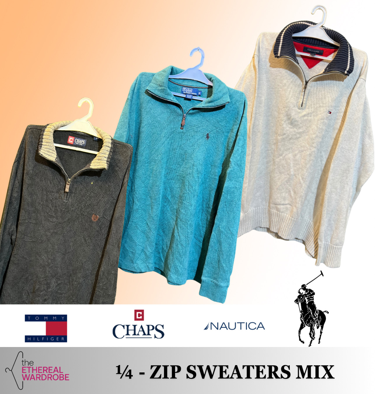 プレミアム1/4ジップセーターには、Ralph Lauren、Chaps、Nauticaが含まれています。