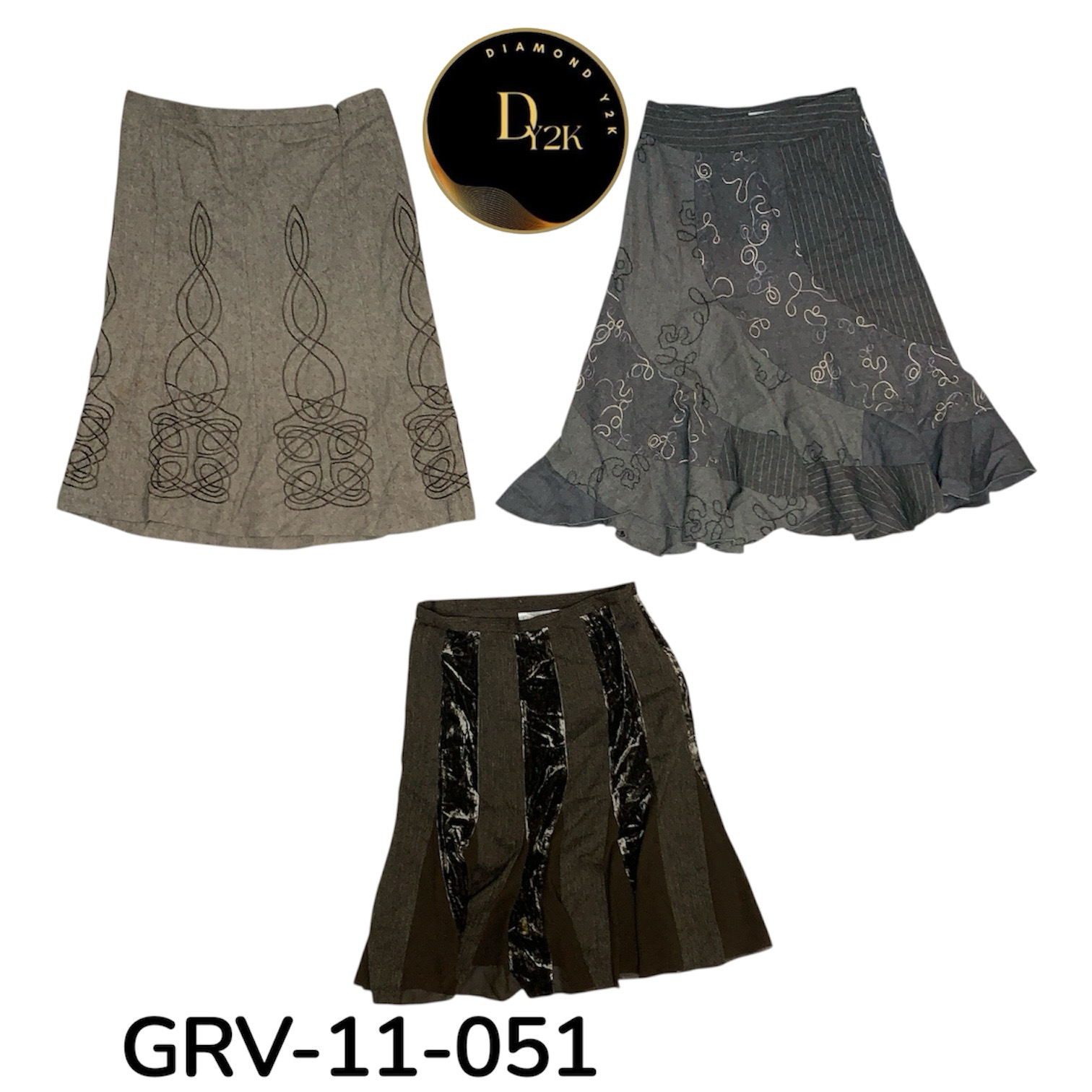 90年代-Y2K ウールミディスカート - シックなミニマリストスタイル(GRV-11-051)