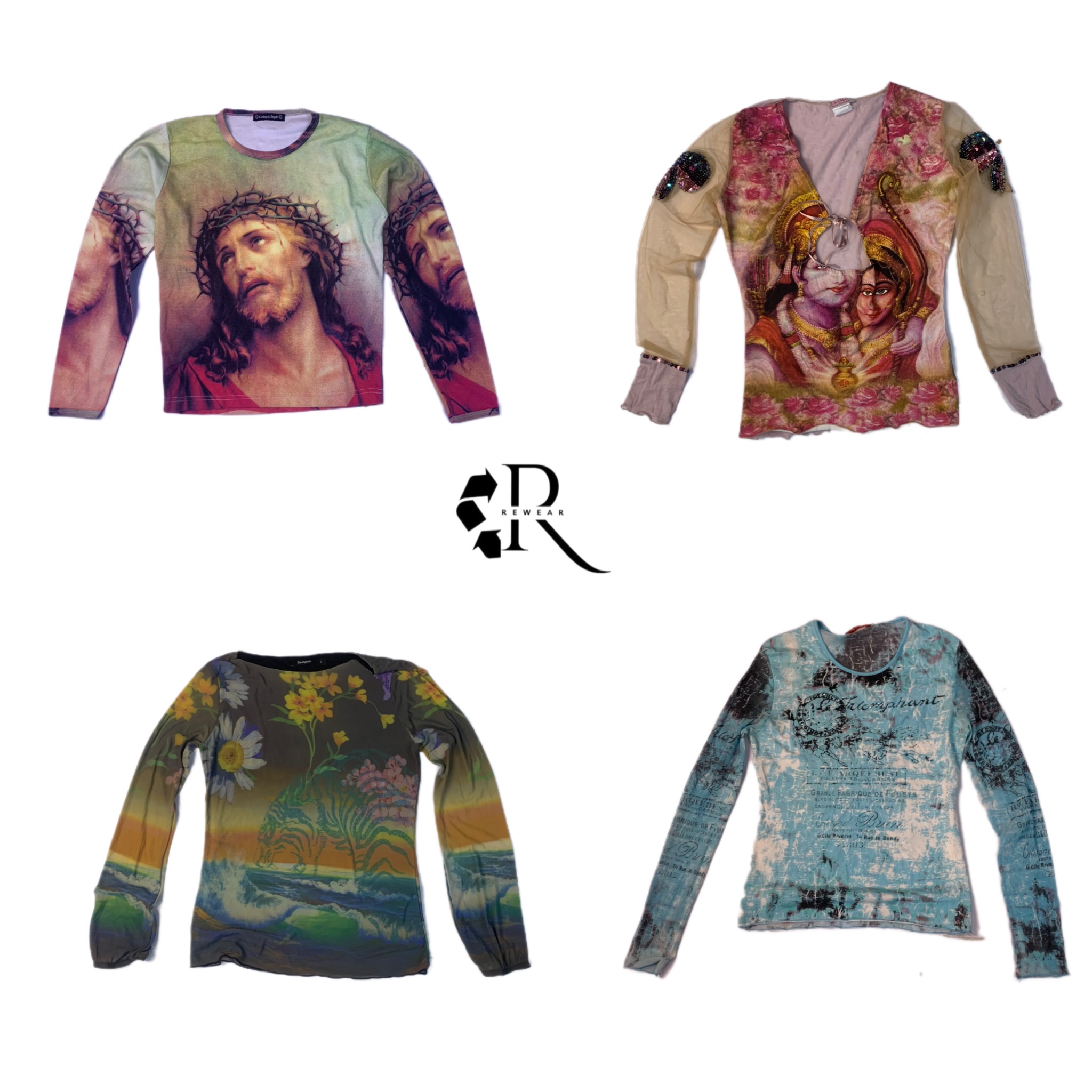 Y2K Bedruckte Langarm-Mash-Oberteile Rw-1190