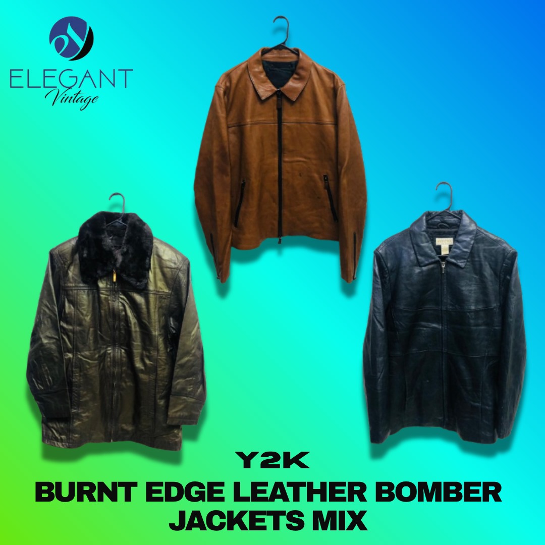 Y2K バーントエッジレザーボンバージャケットミックス - EV1225