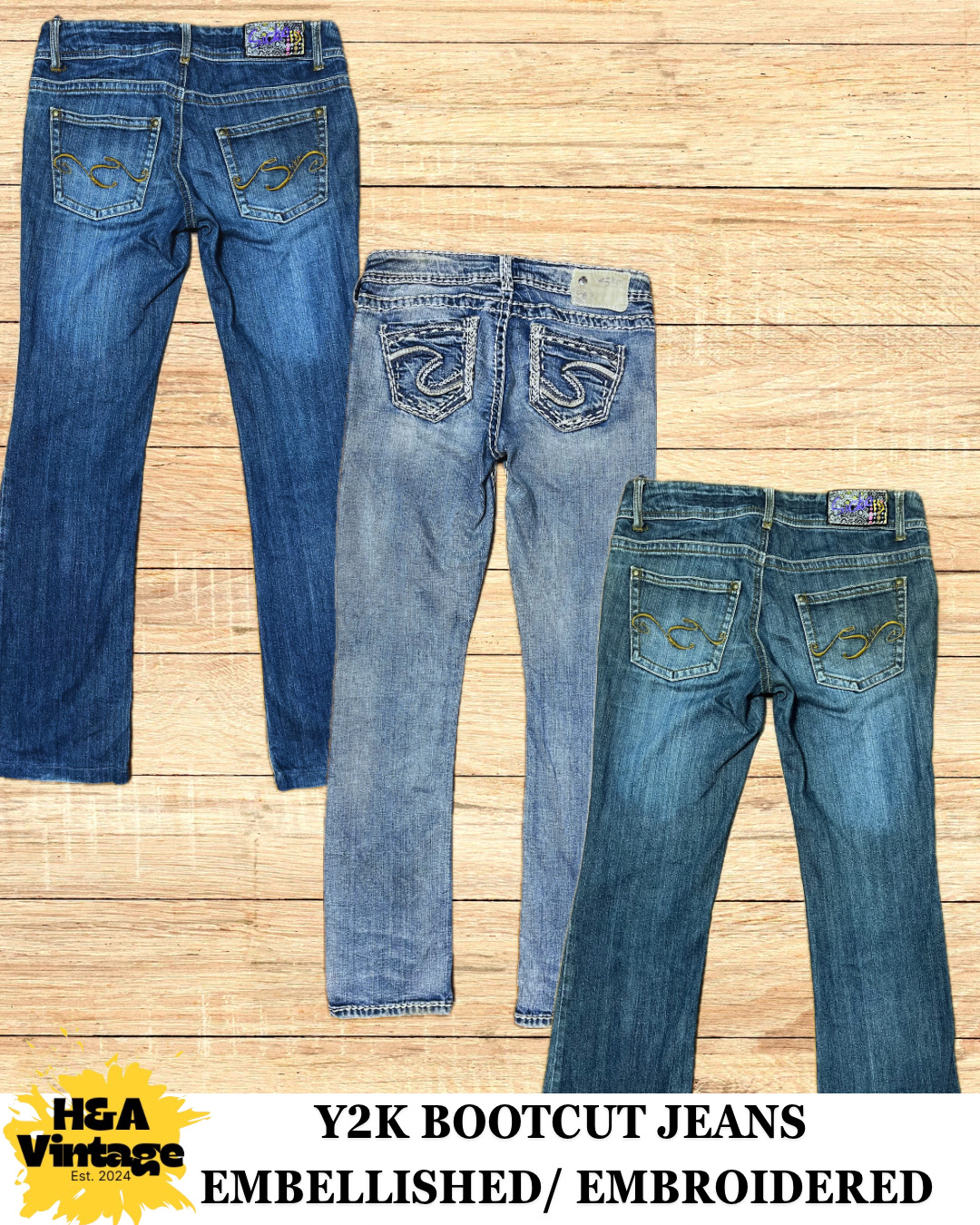 Jeans bootcut brodés ou embellis Y2K