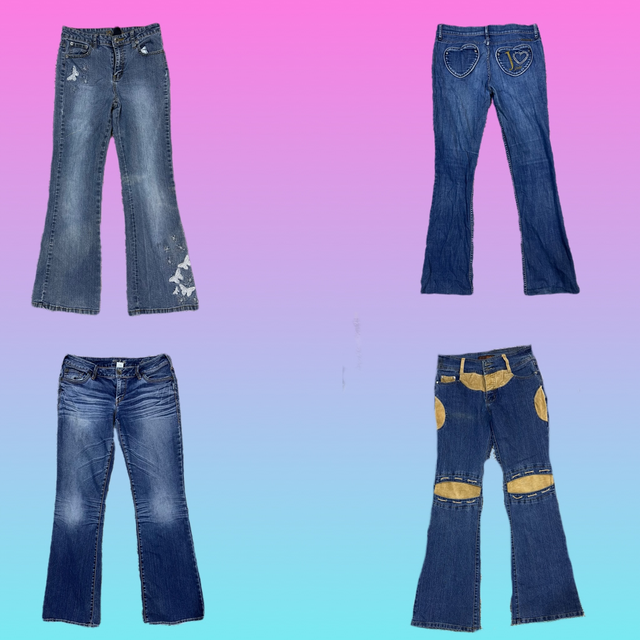 Jeans acampanados de mezclilla únicos Y2K (TH-067)