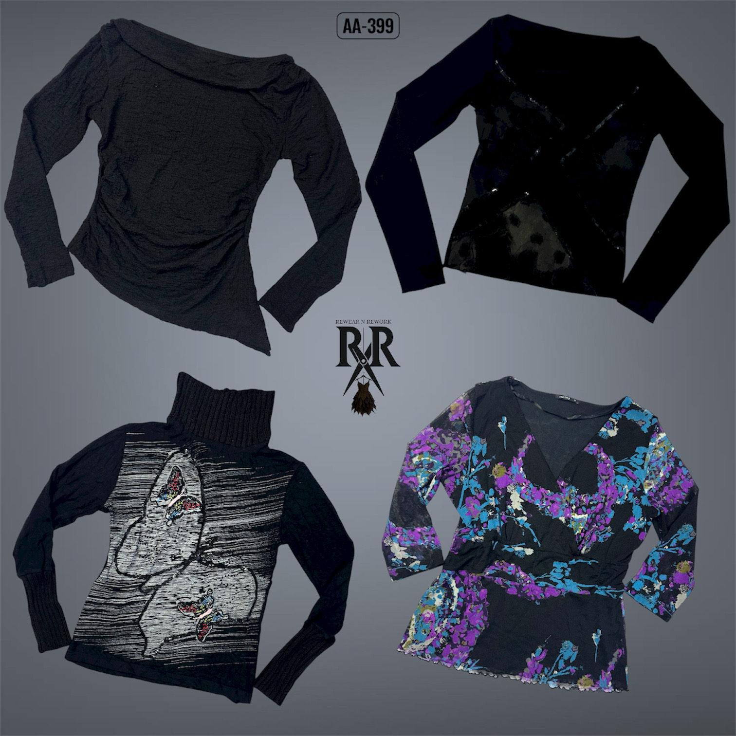 Y2K All Black Rave Full Sleeve Tops (AA-399)